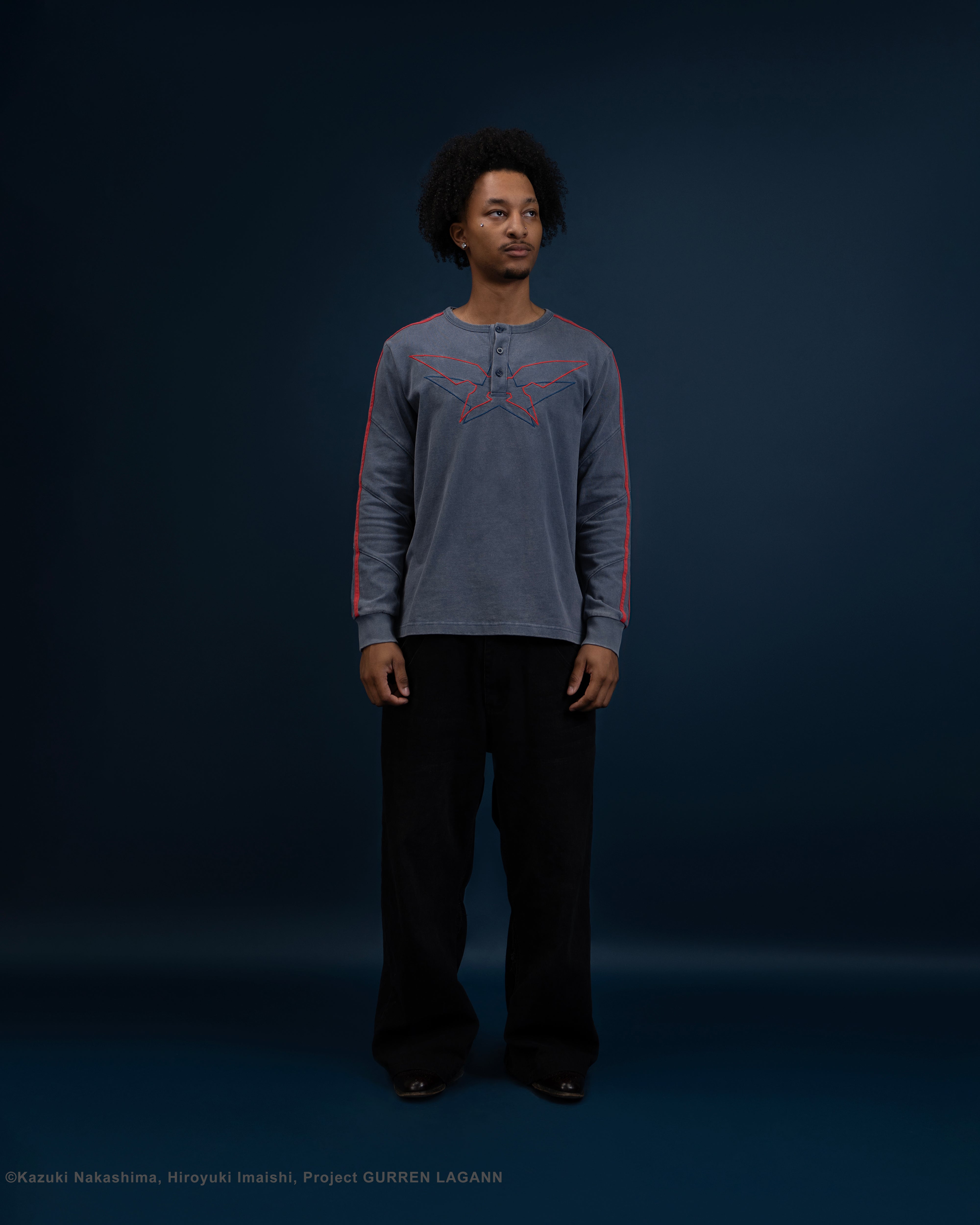 Gurren Lagann Simon blue long sleeve henley