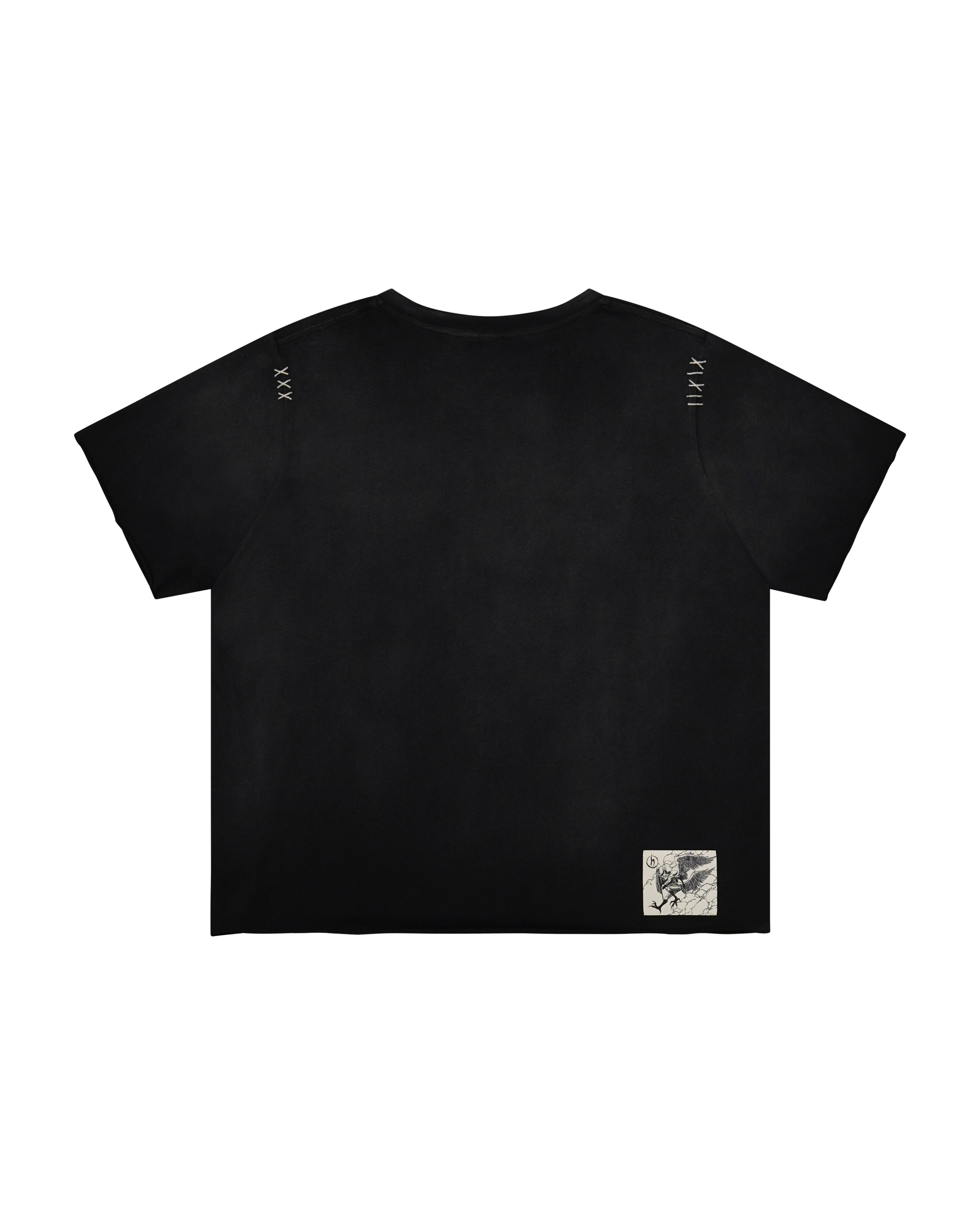 black vintage washed harpy tee with embroidered stitching