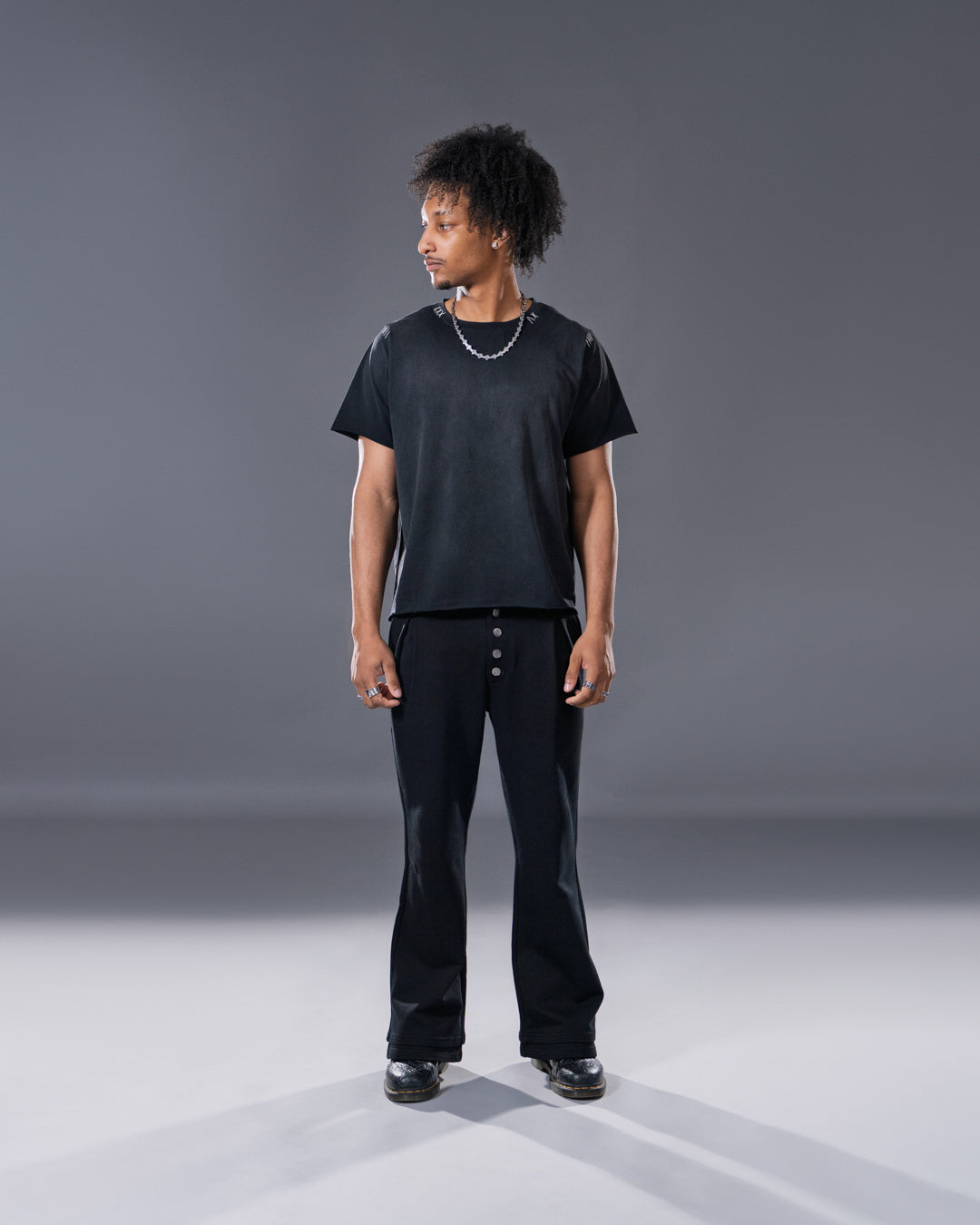 black vintage washed harpy tee with embroidered stitching