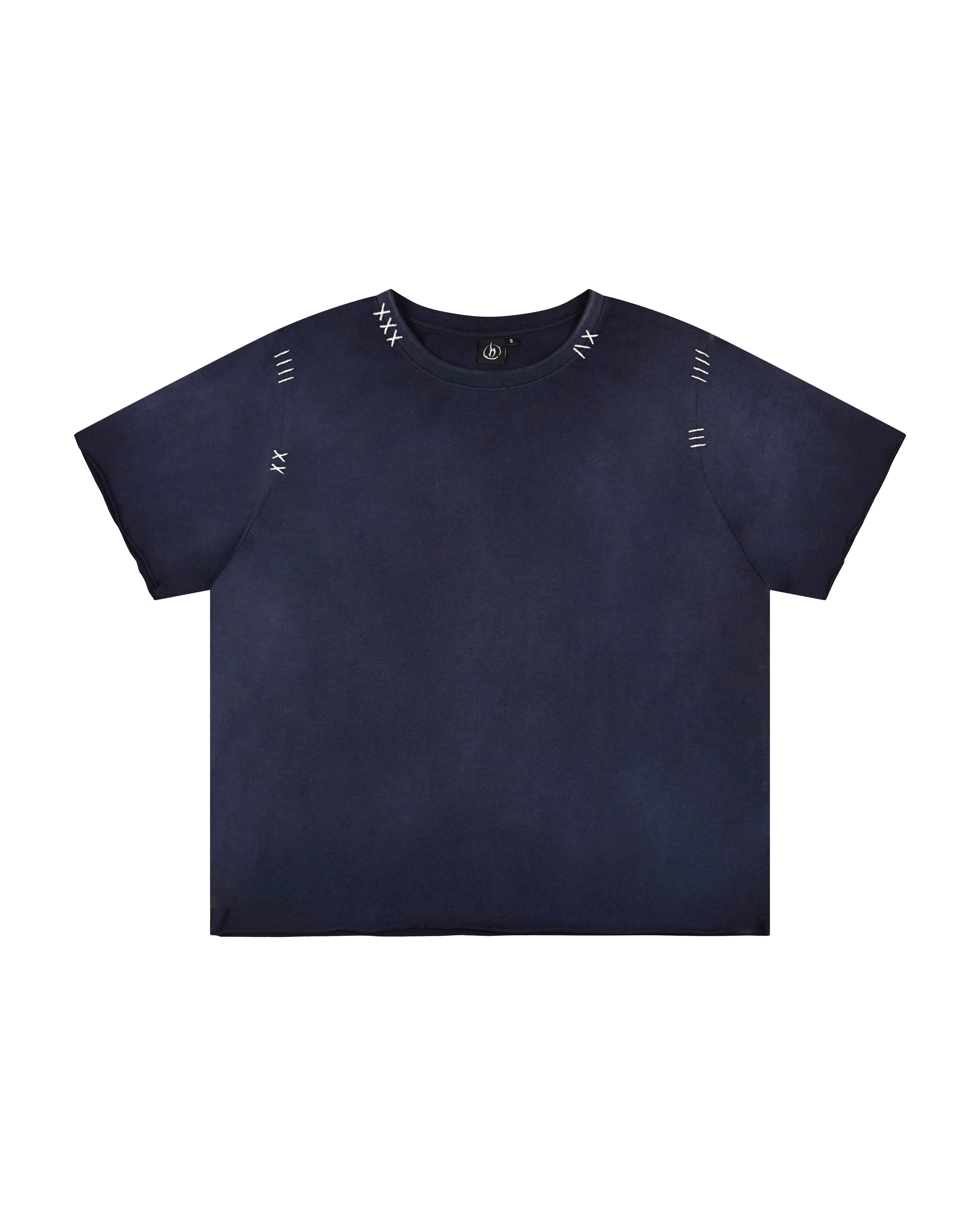 Navy relaxed harpy tee with embroidered stitch details