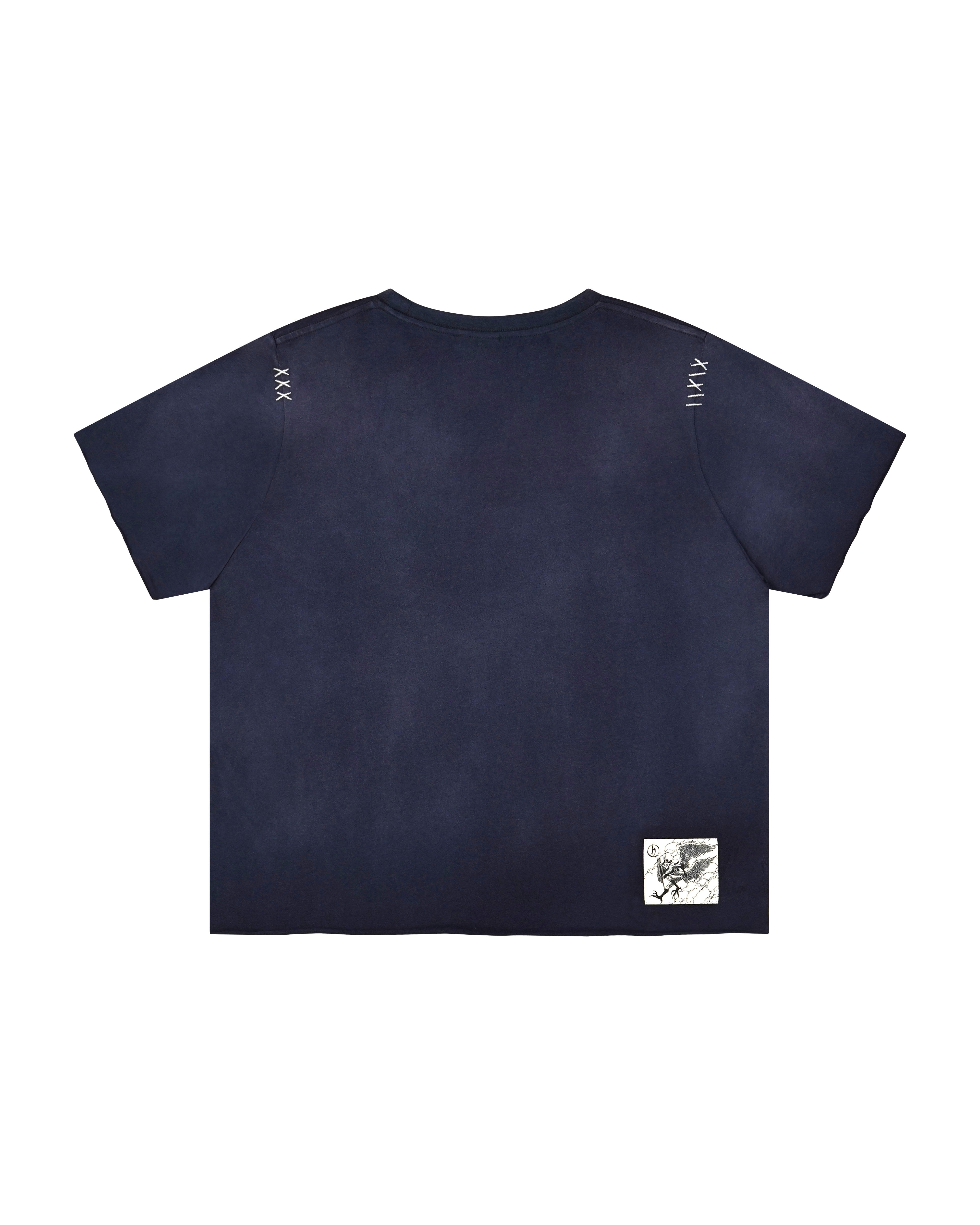Navy relaxed harpy tee with embroidered stitch details
