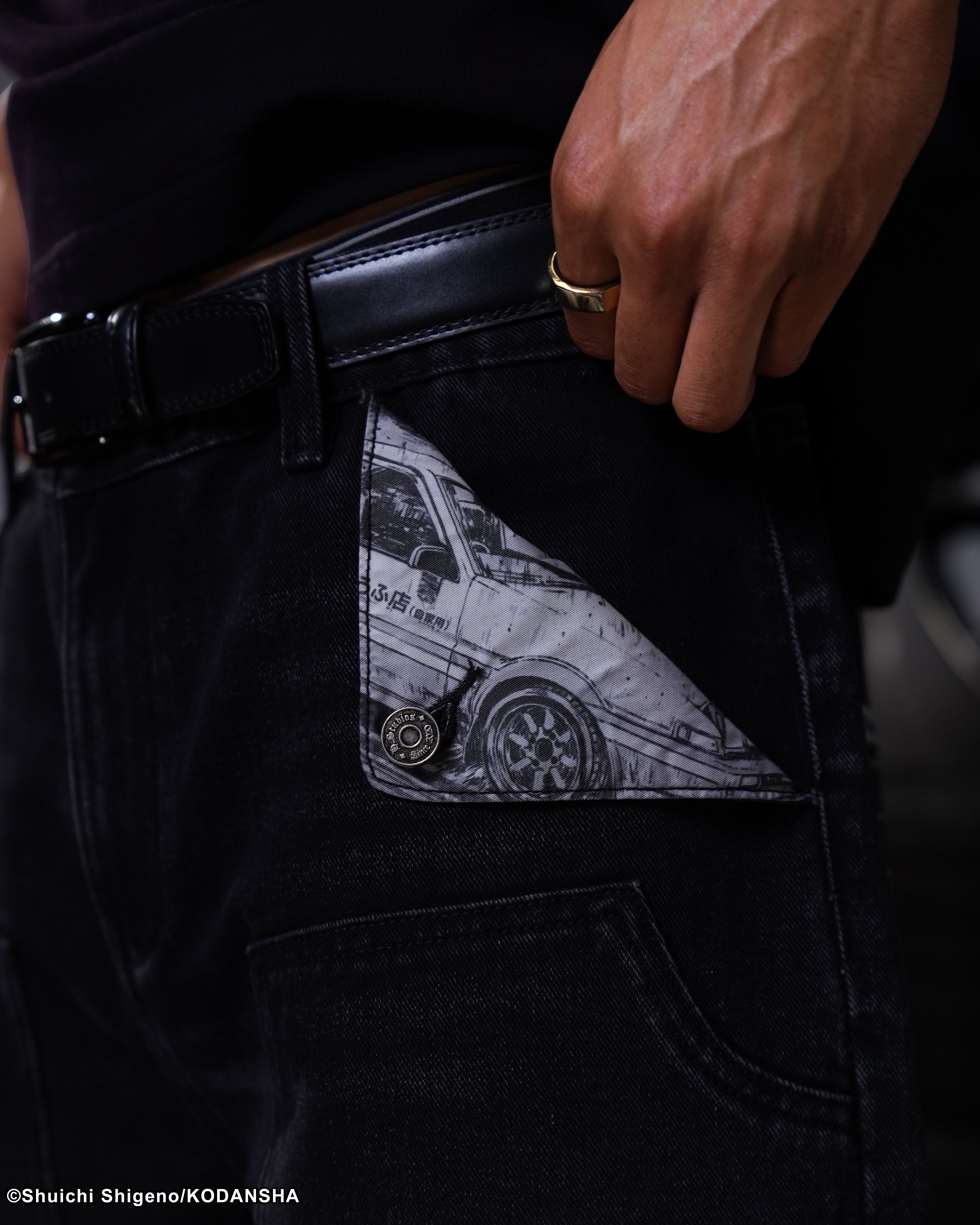 Initial D mule ear black denim jeans