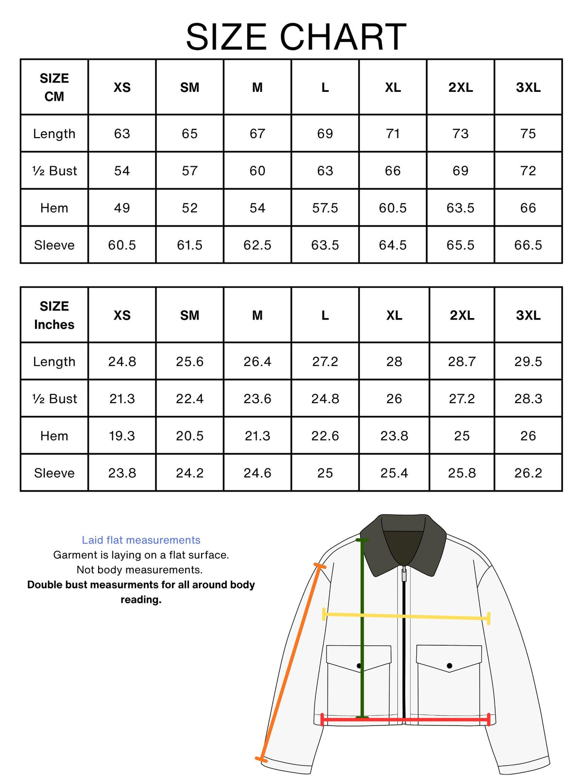 SIZE CHART ANIME BOMBER JACKET