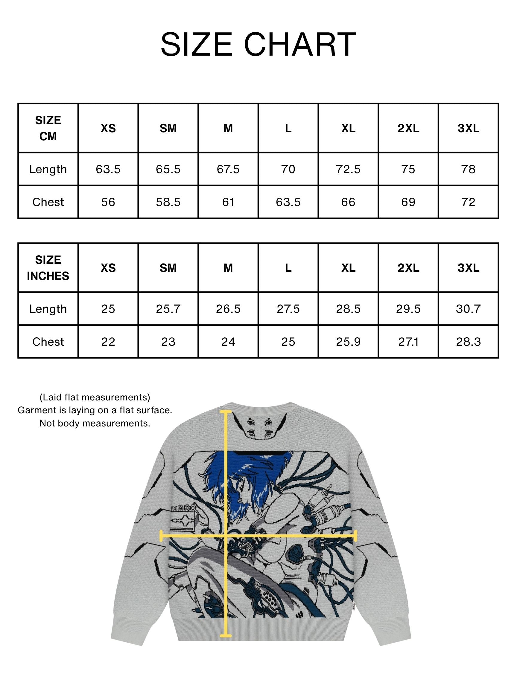 The Ghost in the Shell Kusanagi Ghost knitted crewneck sweater Size Chart