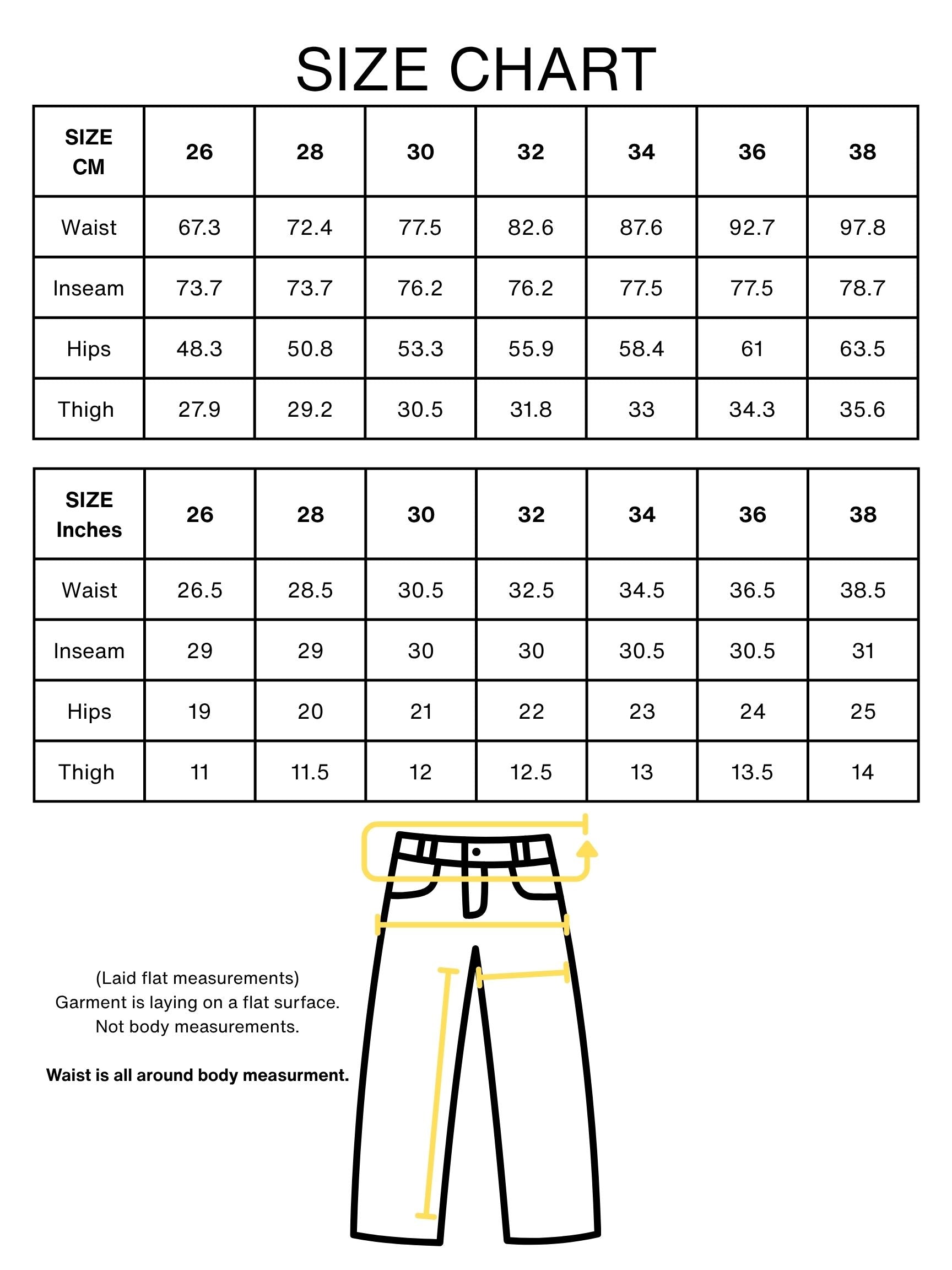 The Ghost in the Shell, grey cyber denim jeans size chart