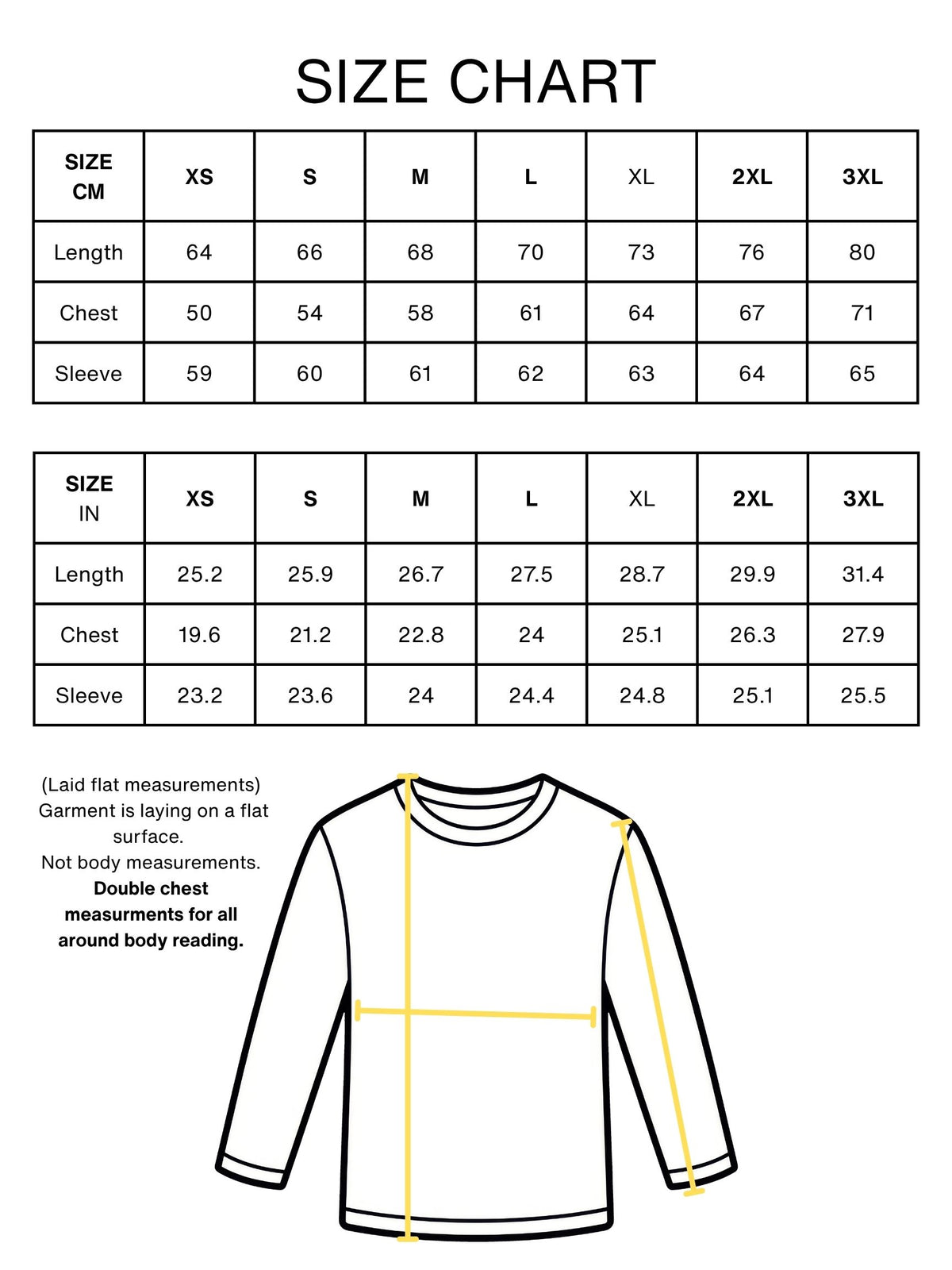 FMAB LONG SLEEVE SIZE CHART