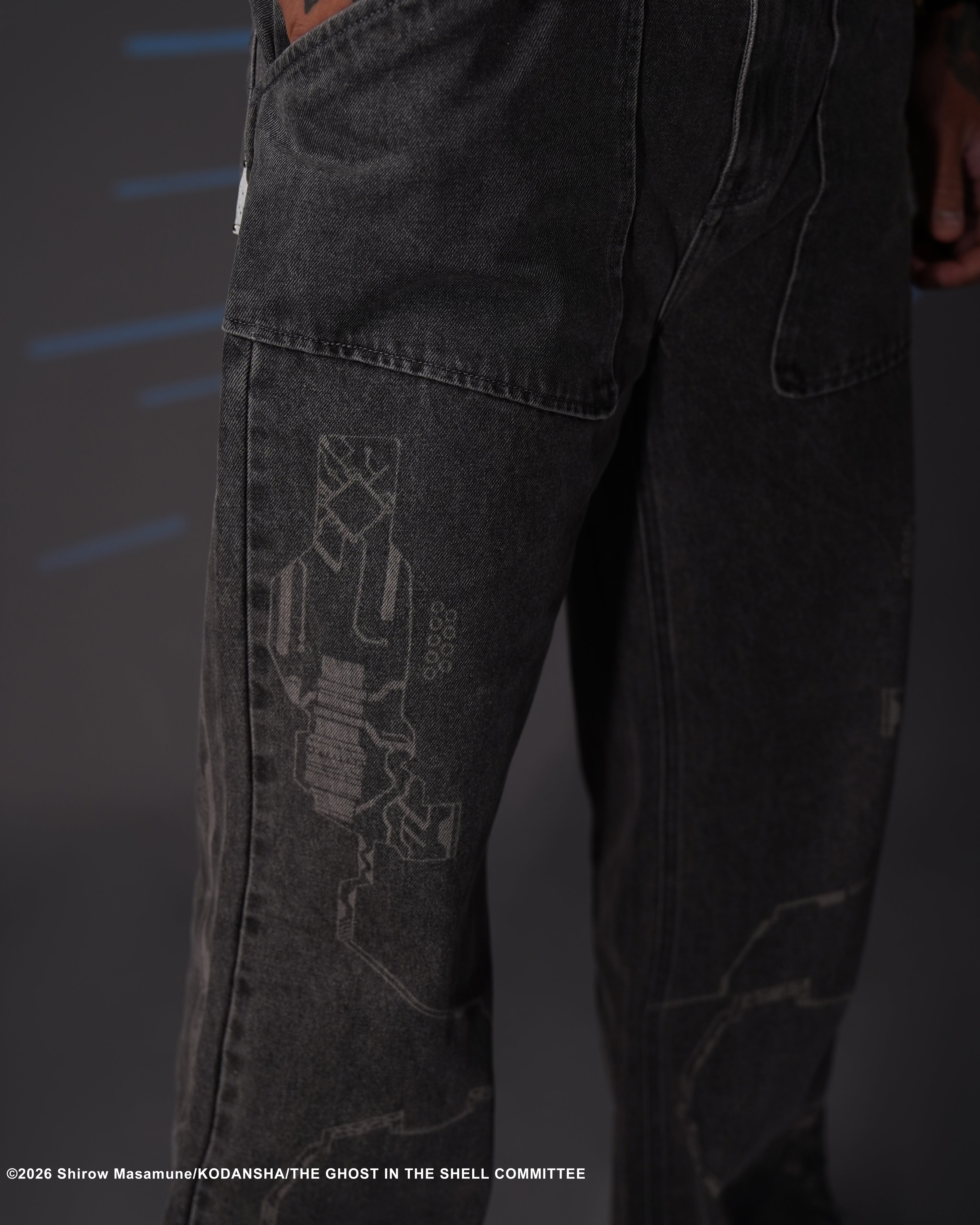 The Ghost in the Shell, grey cyber denim jeans