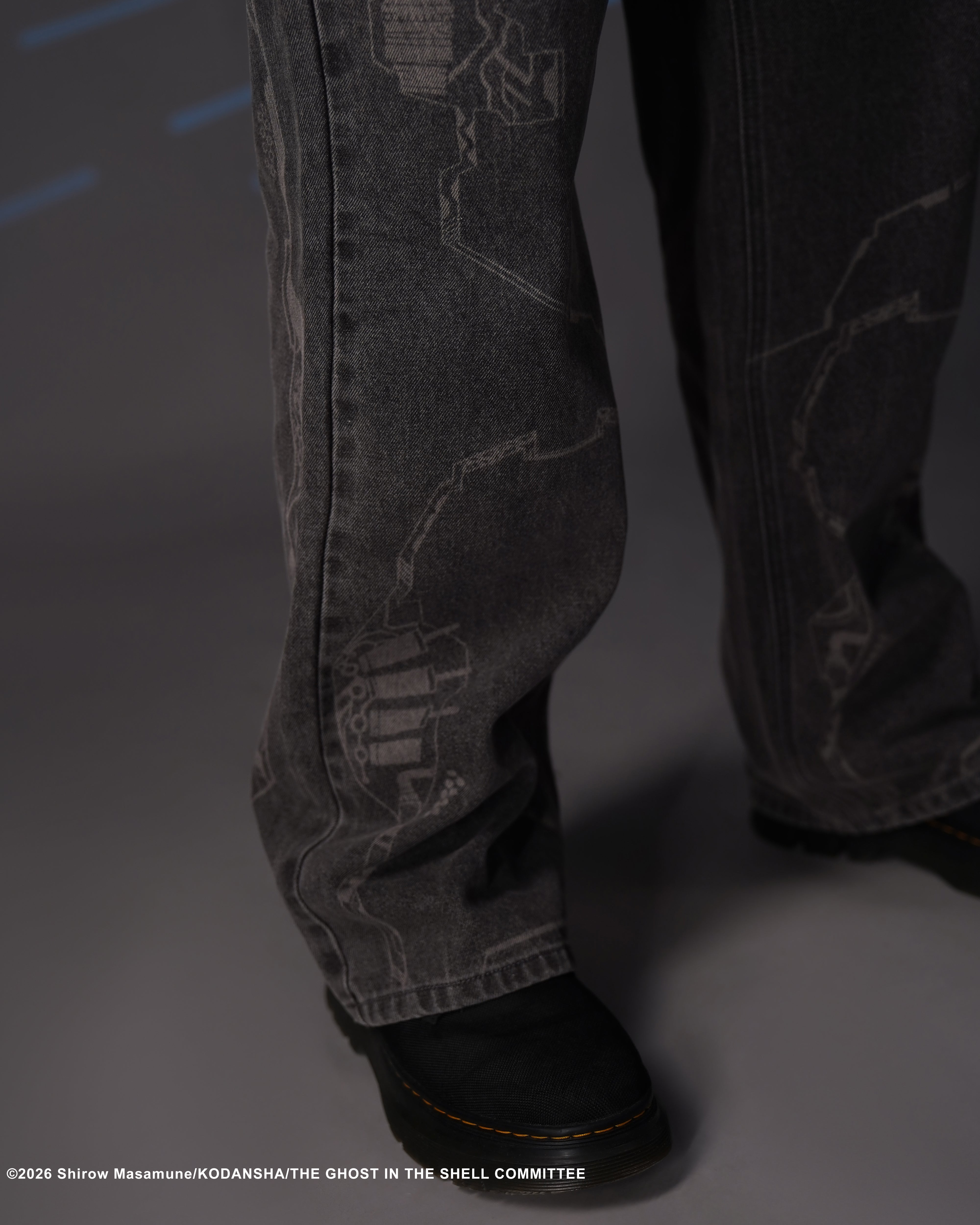 The Ghost in the Shell, grey cyber denim jeans