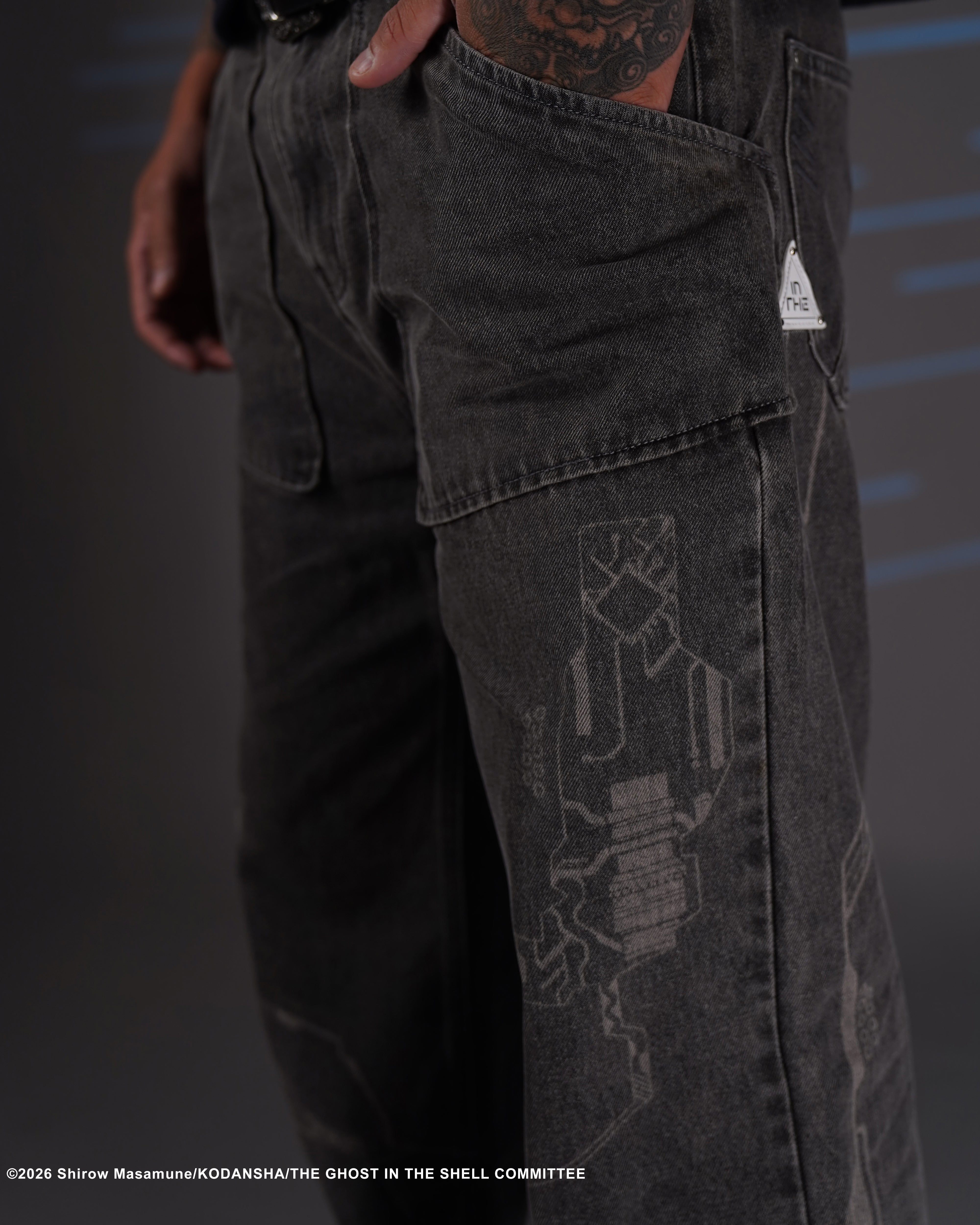 The Ghost in the Shell, grey cyber denim jeans