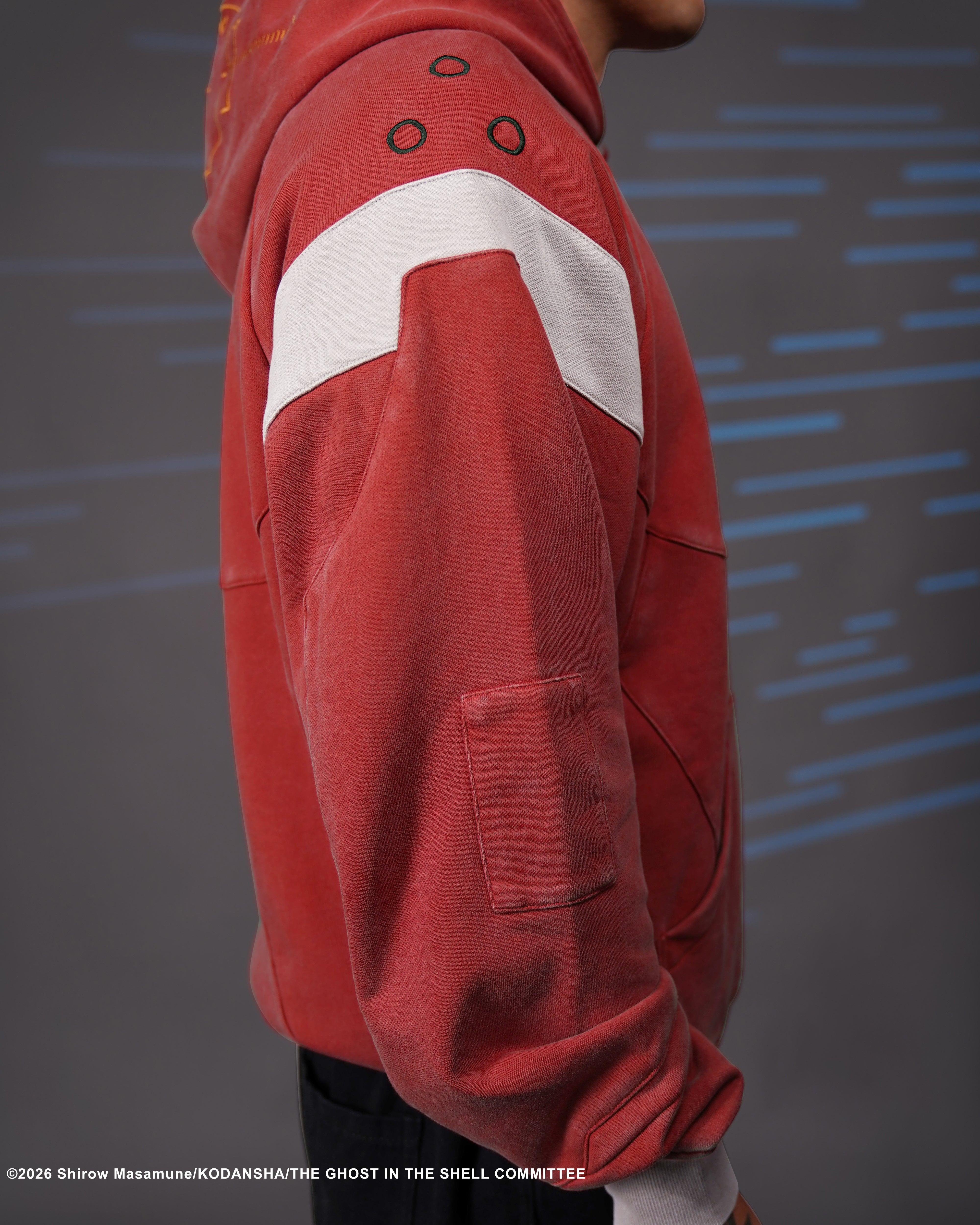 The Ghost in the Shell Fuchikoma logo patch armored paneled hoodie