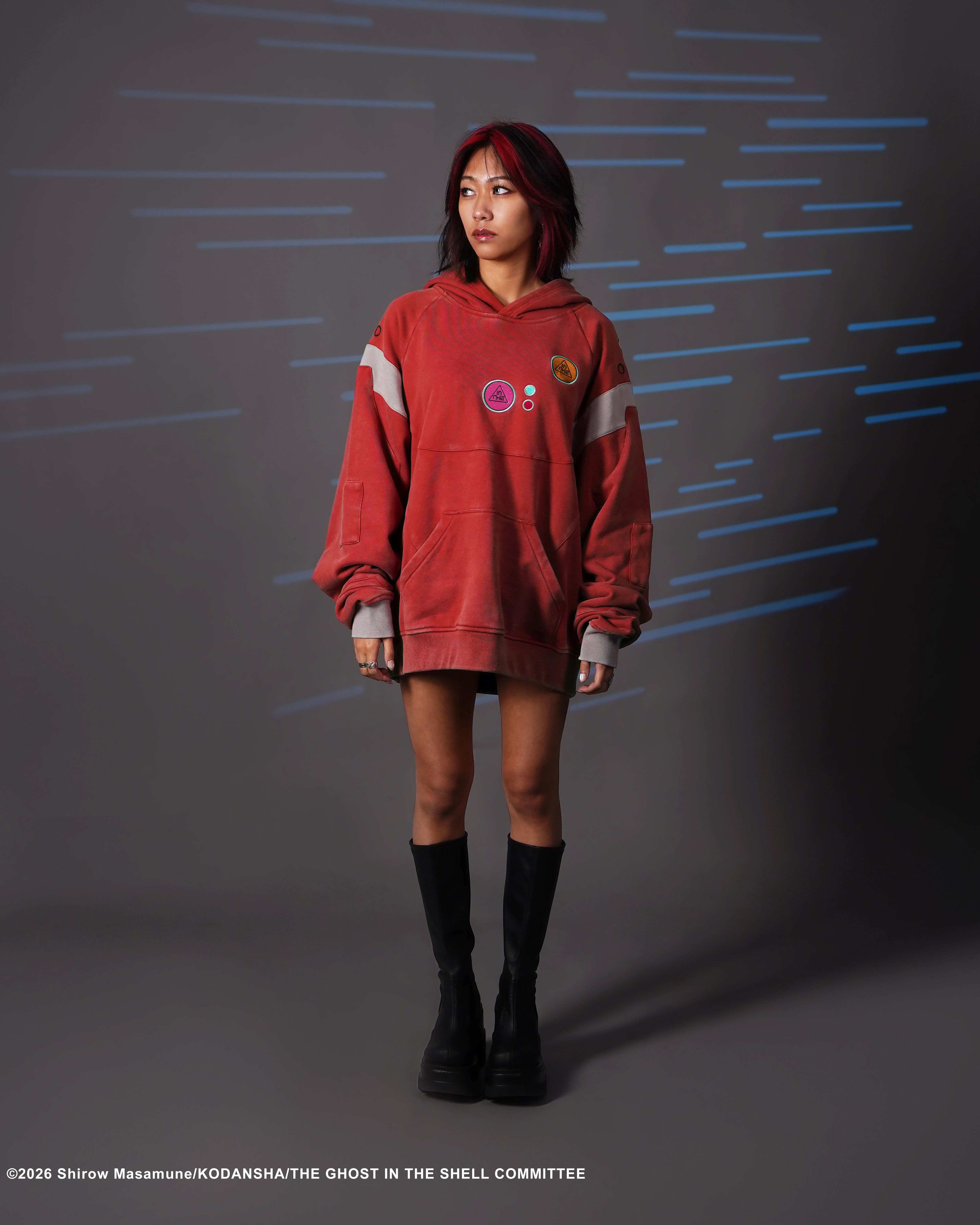 The Ghost in the Shell Fuchikoma logo patch armored paneled hoodie