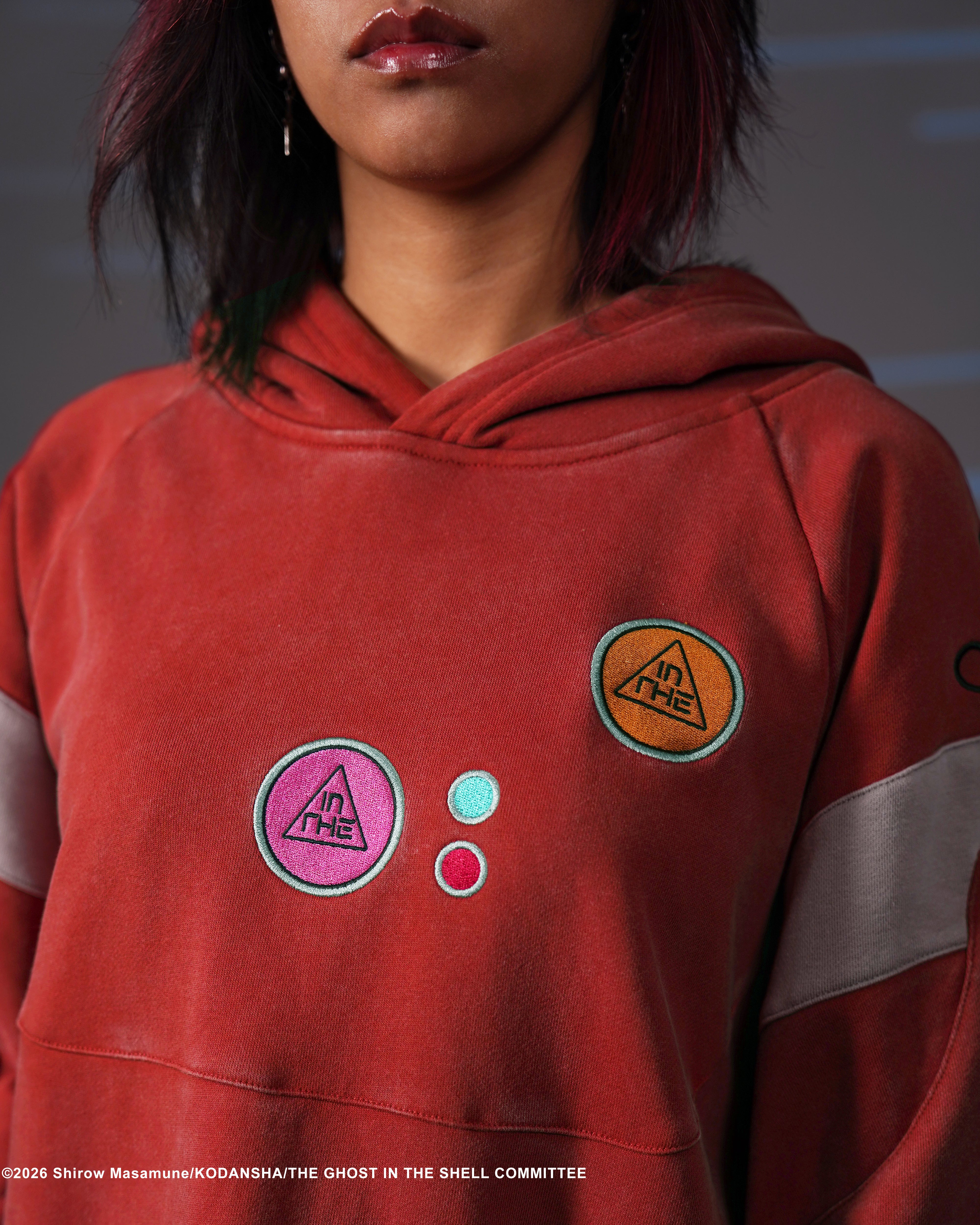 The Ghost in the Shell Fuchikoma logo patch armored paneled hoodie