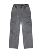 Gray pants with a embroidery pattern on a white background