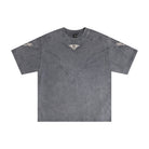 Gray t-shirt with decorative elements on a white background
