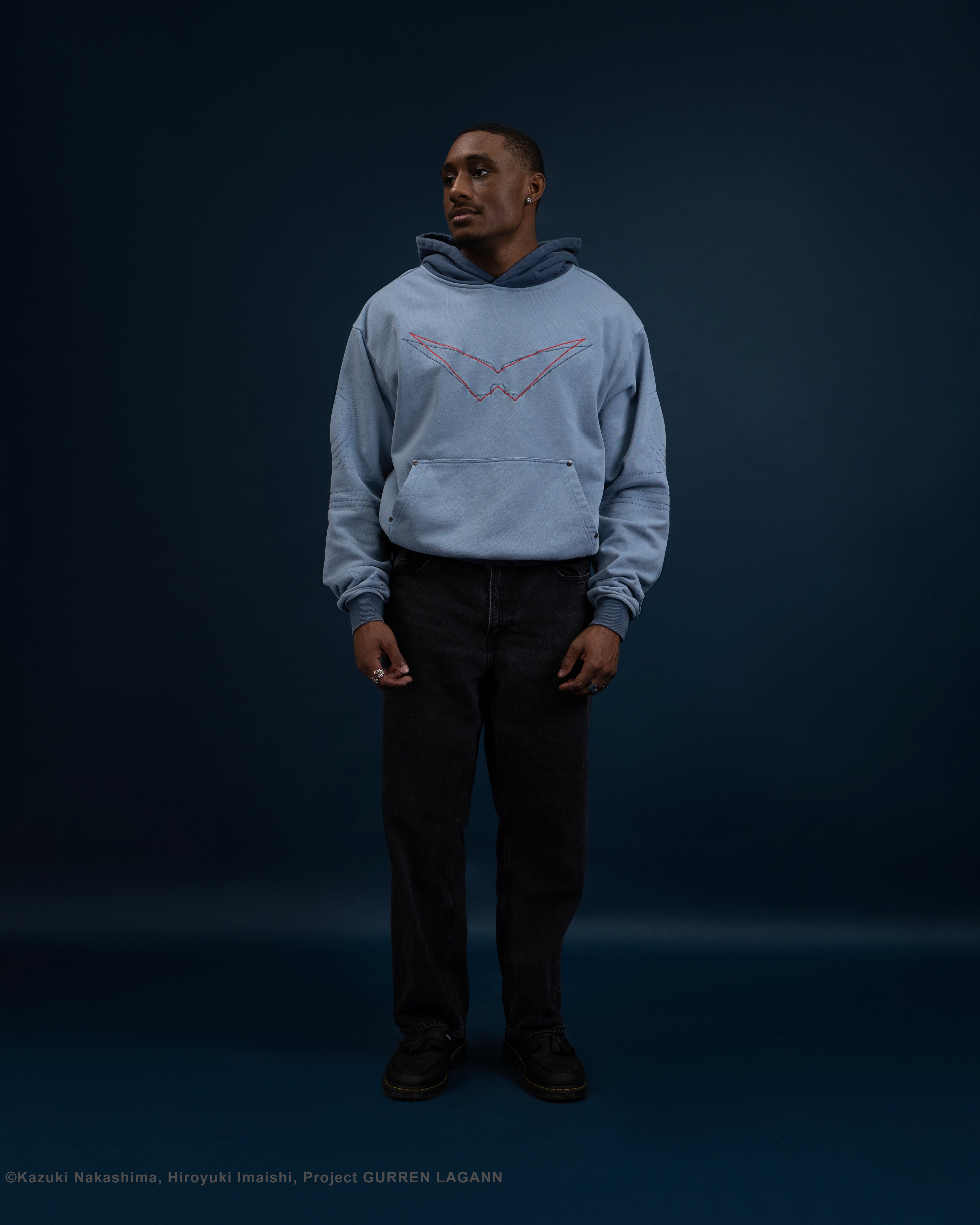 light blue Kamina subtle character hoodie Gurren Lagann