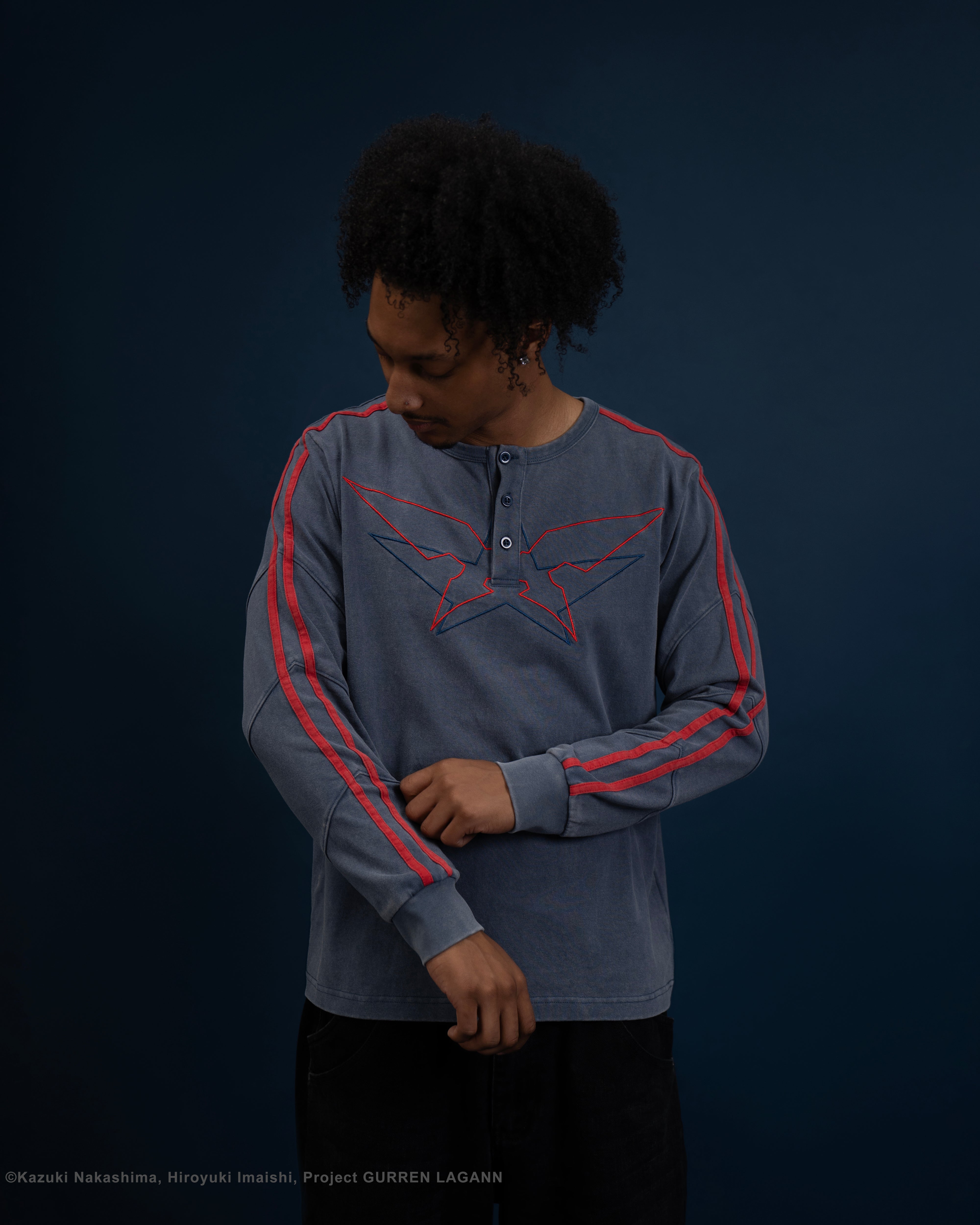 Gurren Lagann Simon blue long sleeve henley 