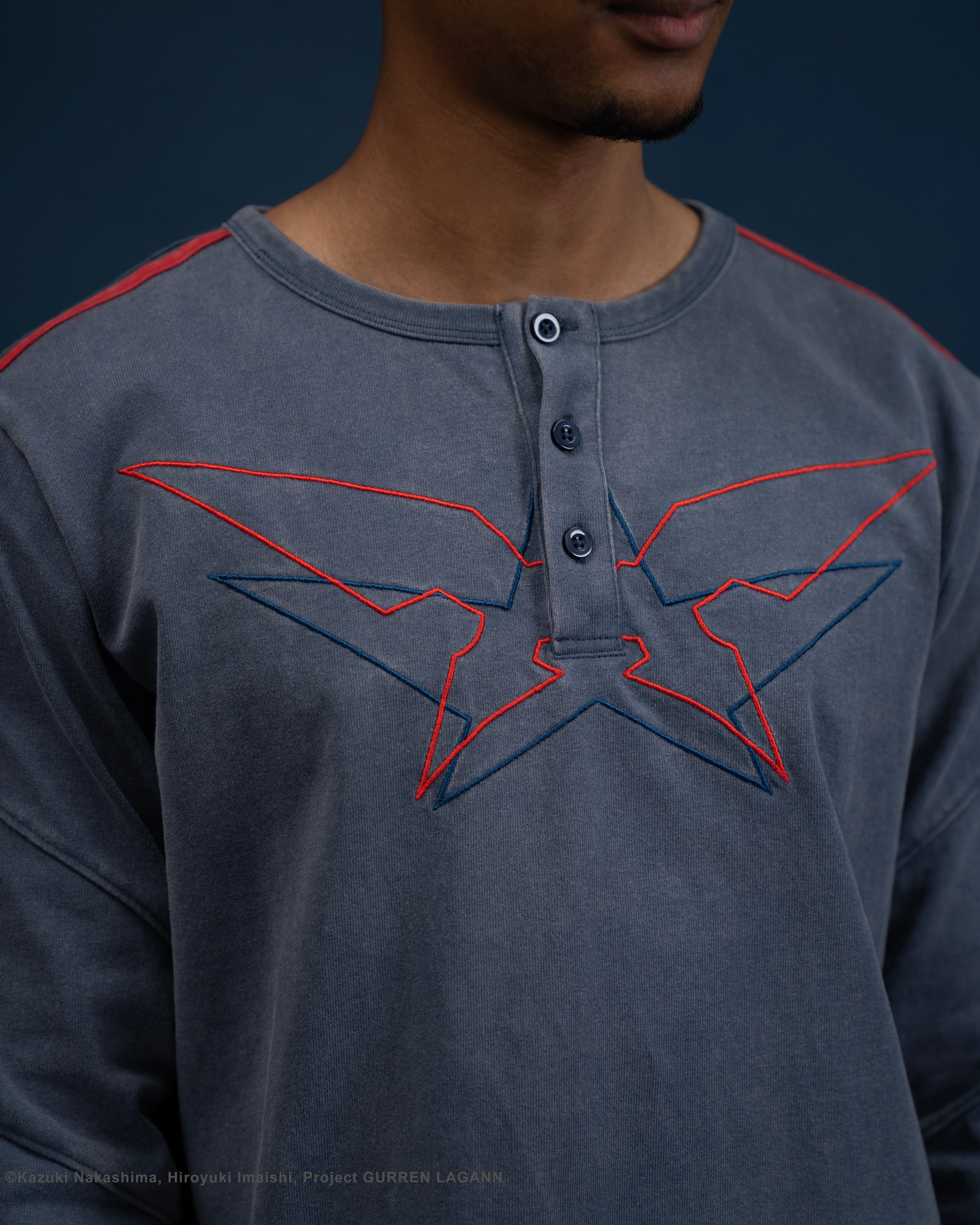 Gurren Lagann Simon blue long sleeve henley 