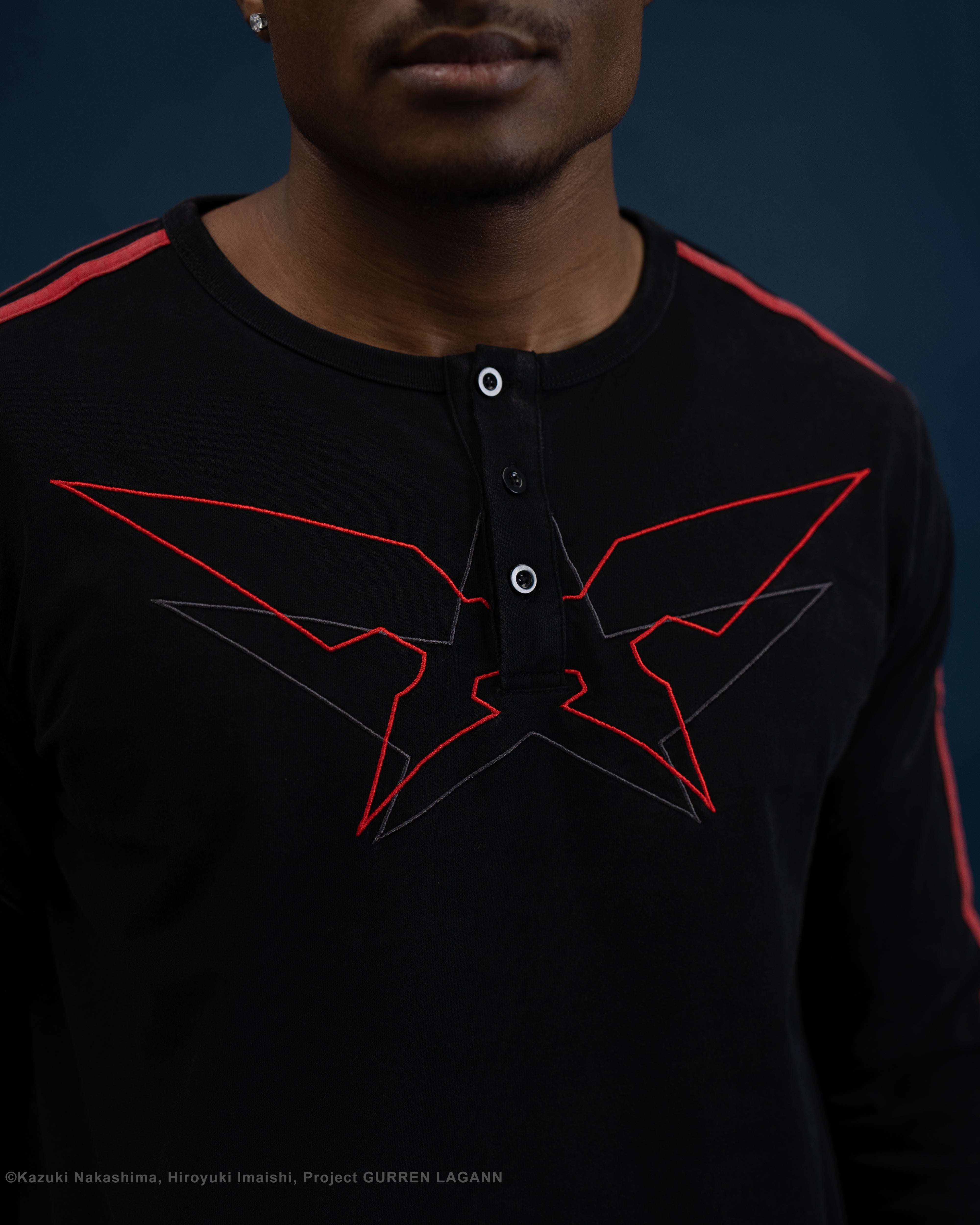 Gurren Lagann Simon black long sleeve henley 