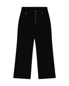 black pleated bootcut straight leg trousers