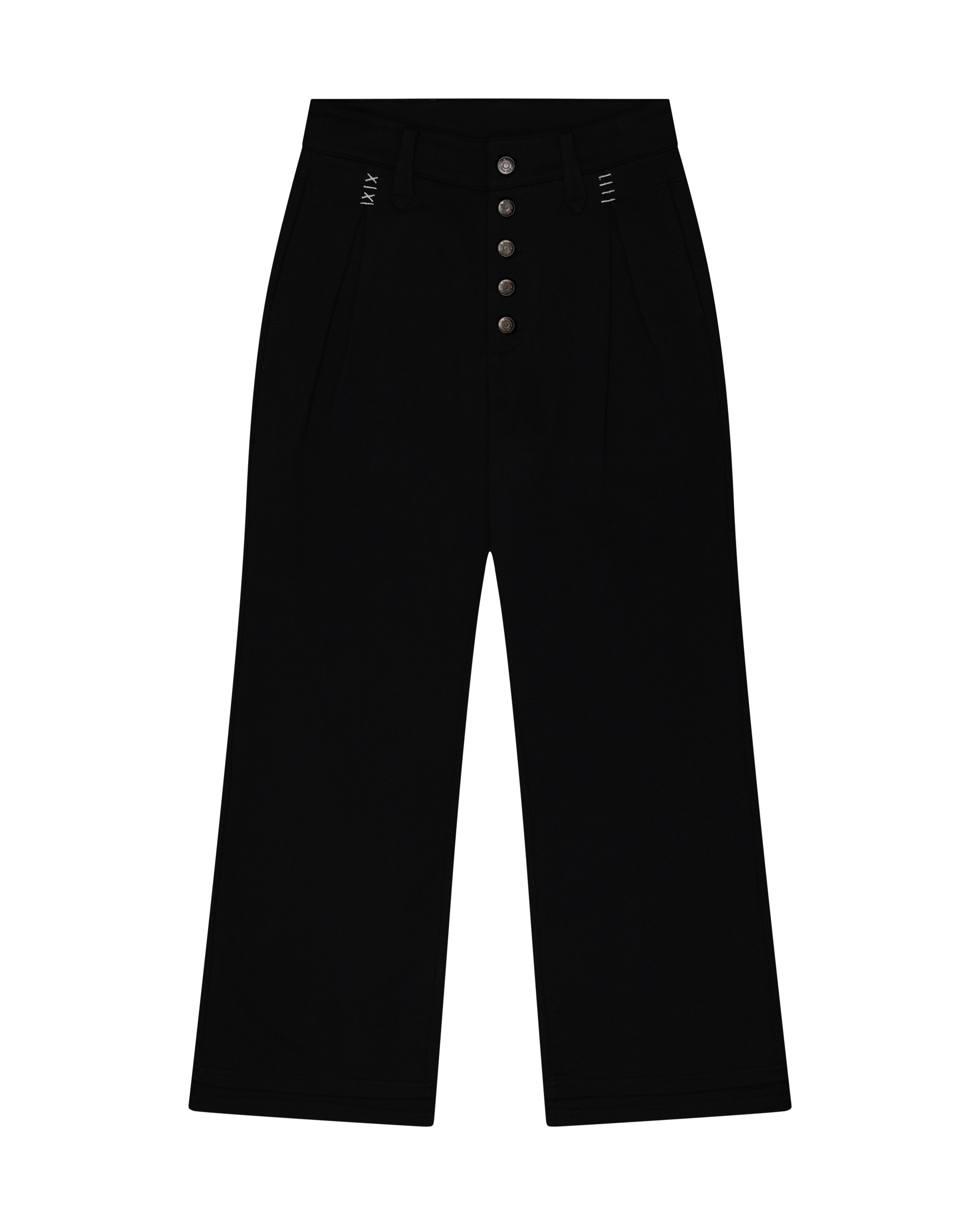 black pleated bootcut straight leg trousers