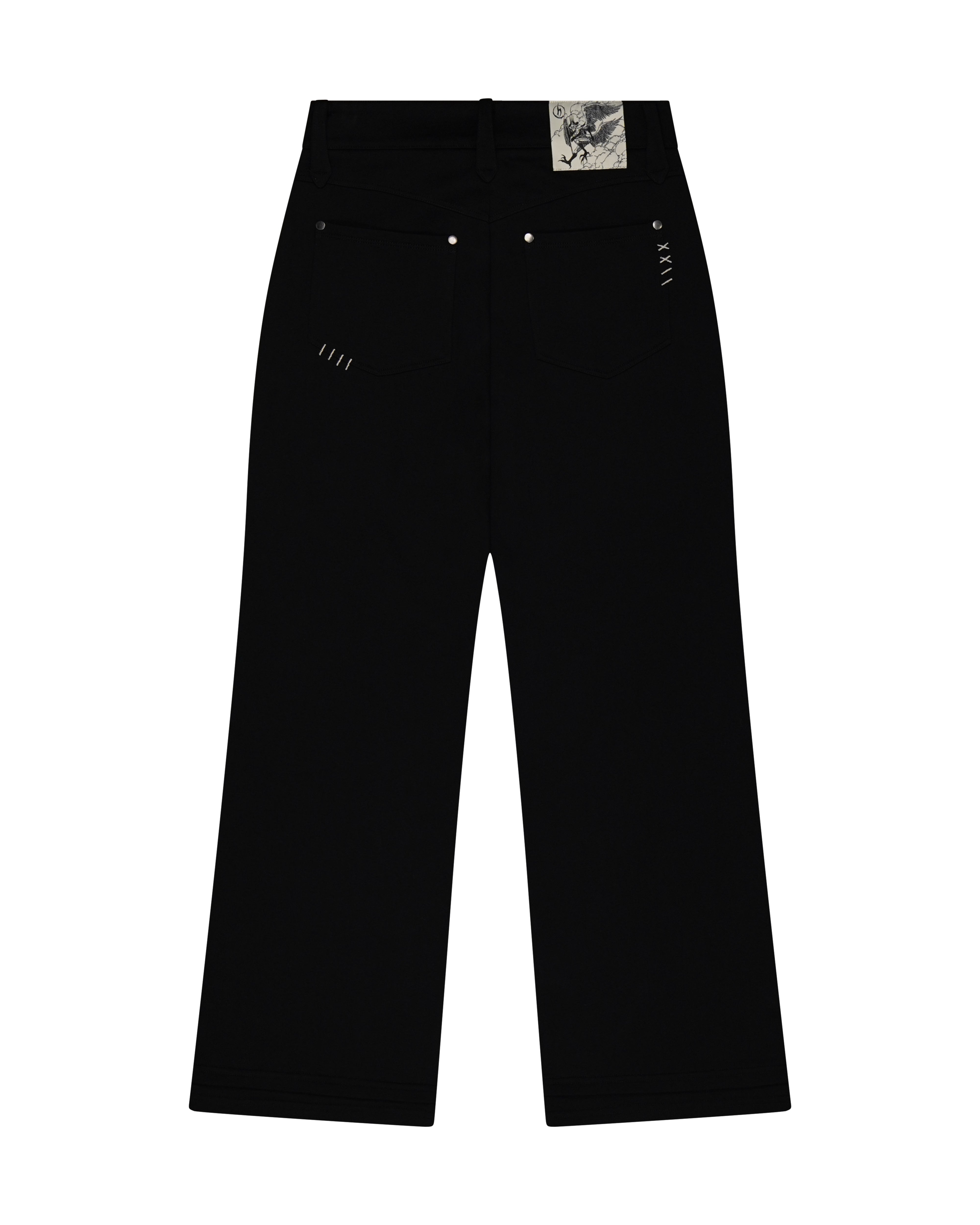 black pleated bootcut straight leg trousers