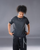 black vintage washed harpy tee with embroidered stitching 