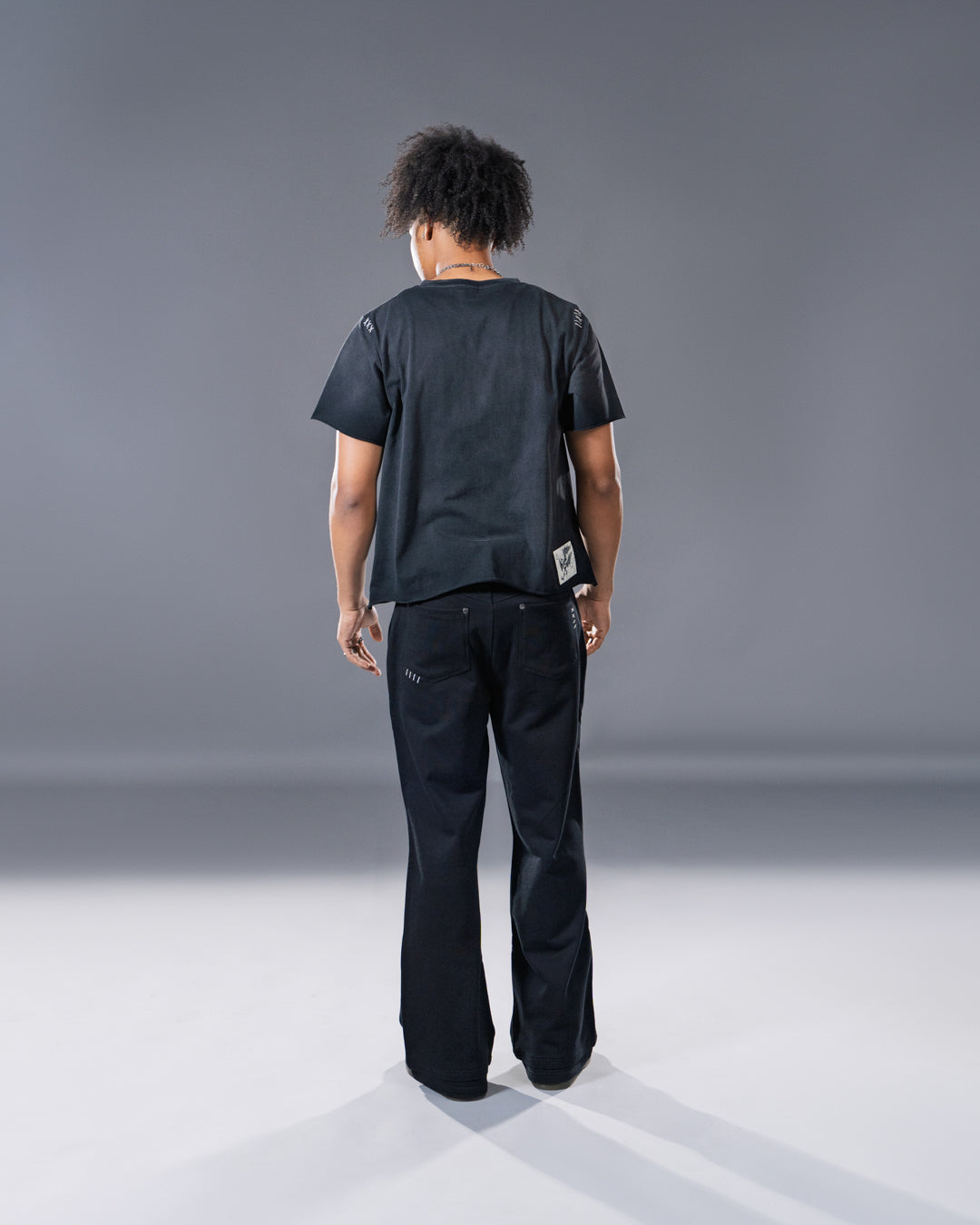 black vintage washed harpy tee with embroidered stitching 