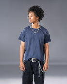 Navy relaxed harpy tee with embroidered stitch details
