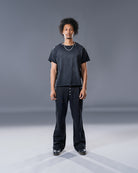 black pleated bootcut straight leg trousers
