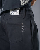 black pleated bootcut straight leg trousers