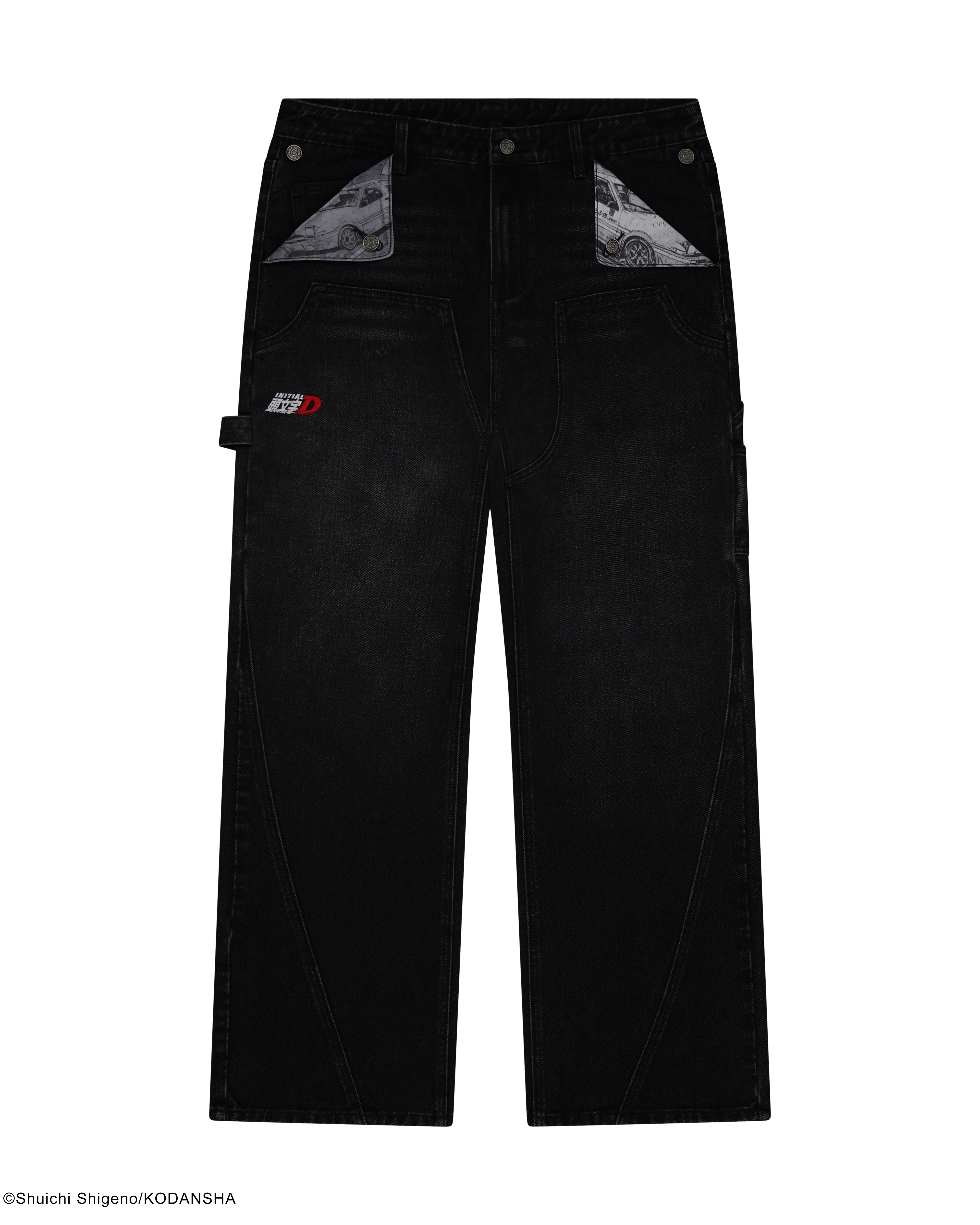 Initial D mule ear black denim jeans