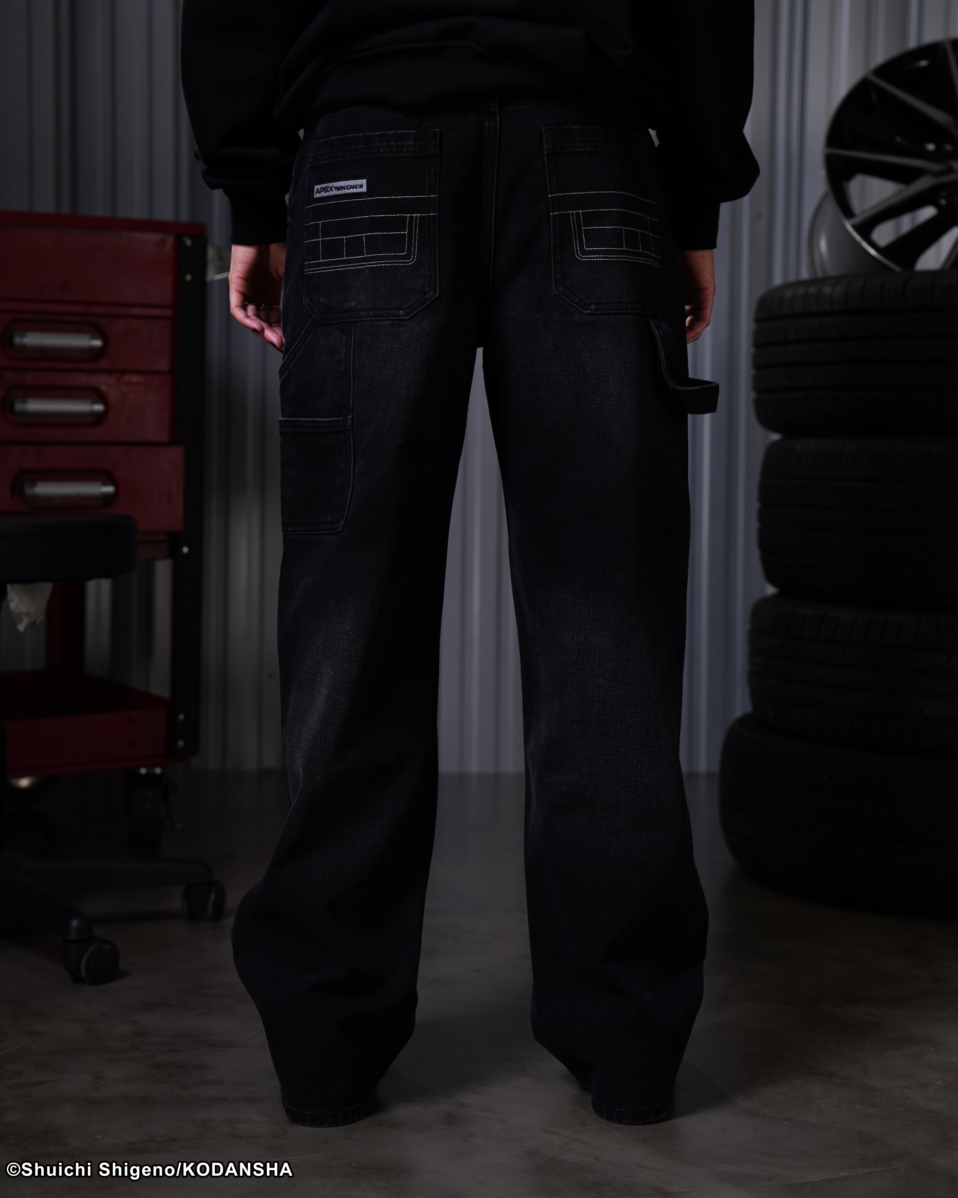 Initial D mule ear black denim jeans