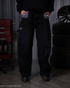 Initial D mule ear black denim jeans