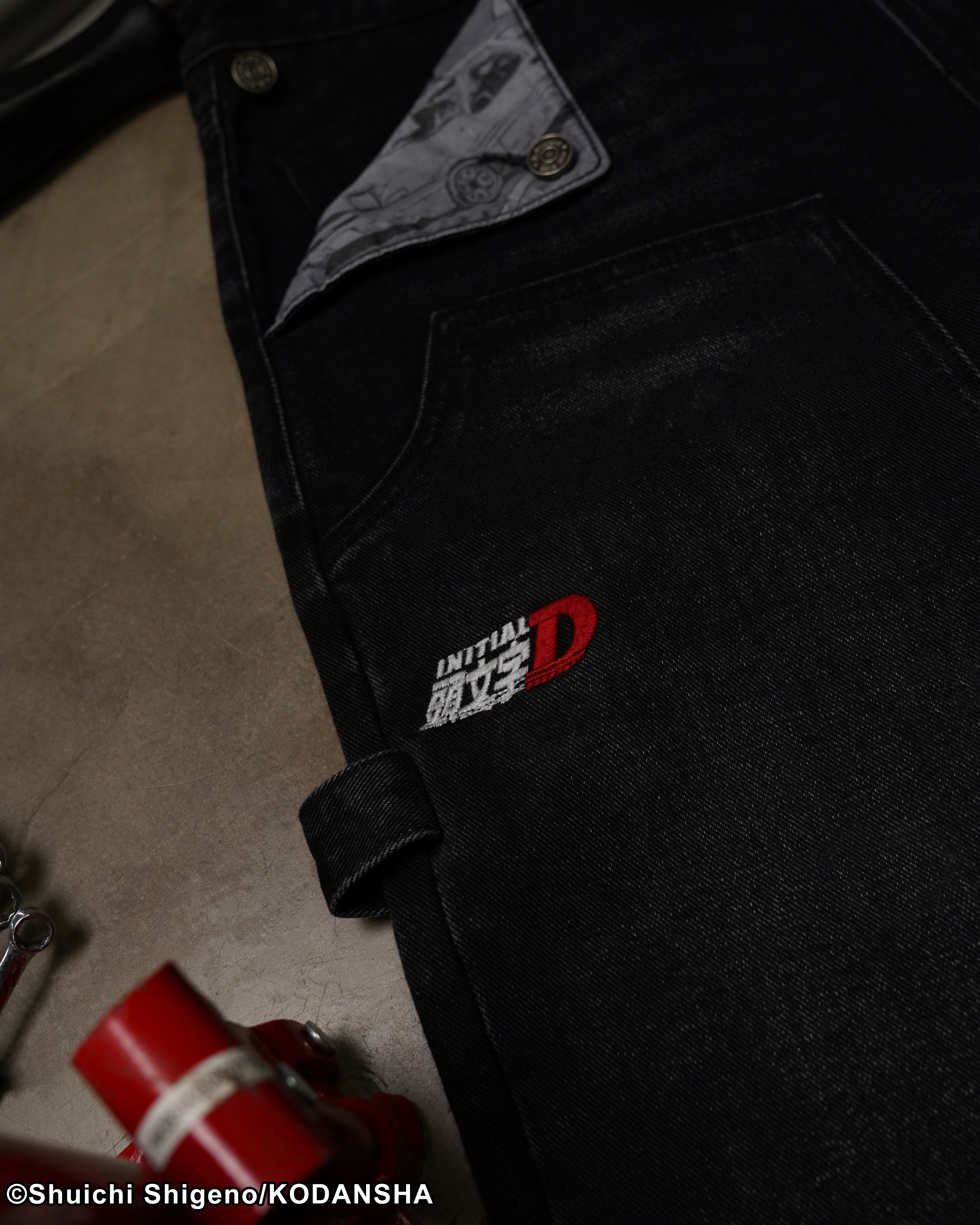 Initial D mule ear black denim jeans