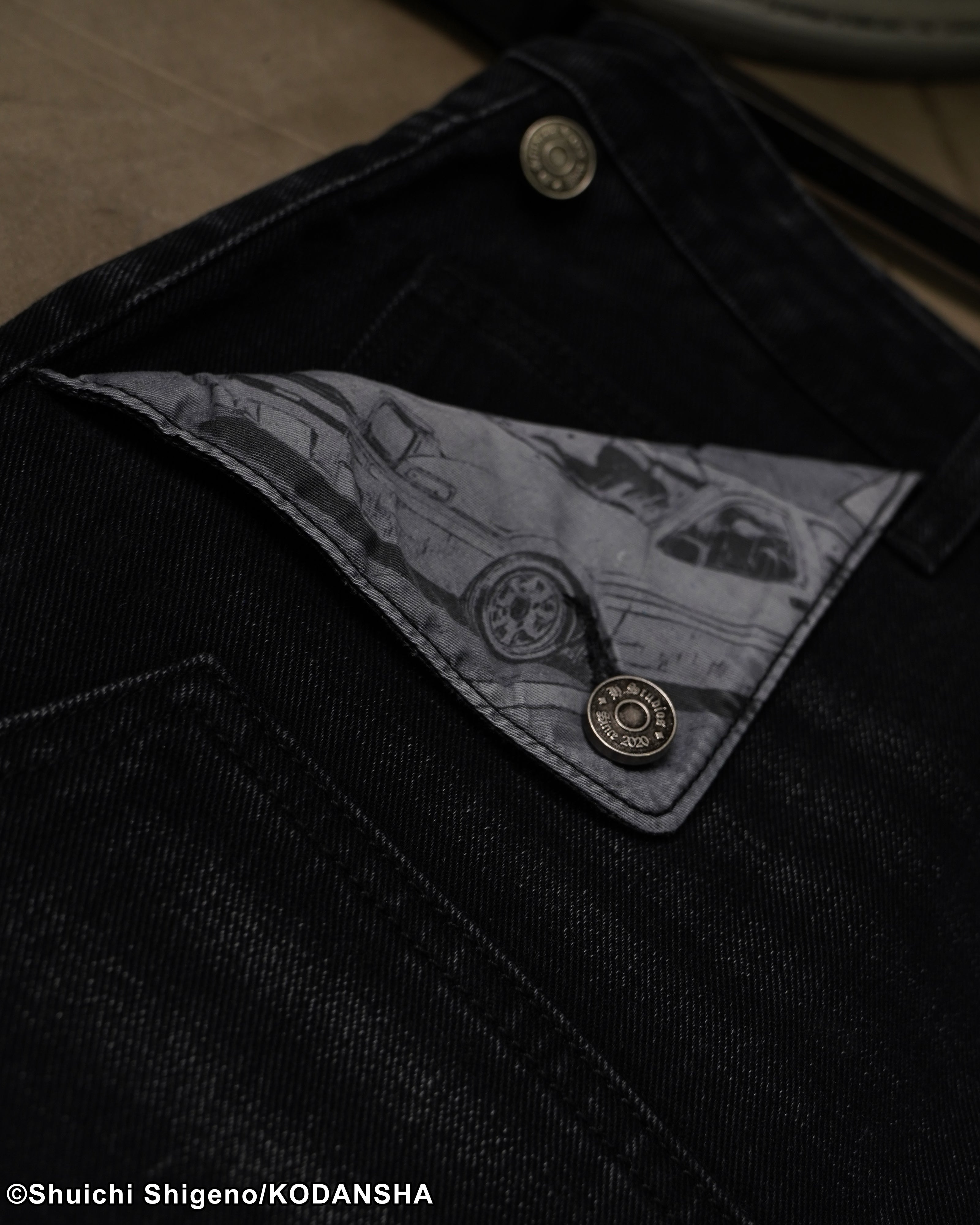 Initial D mule ear black denim jeans