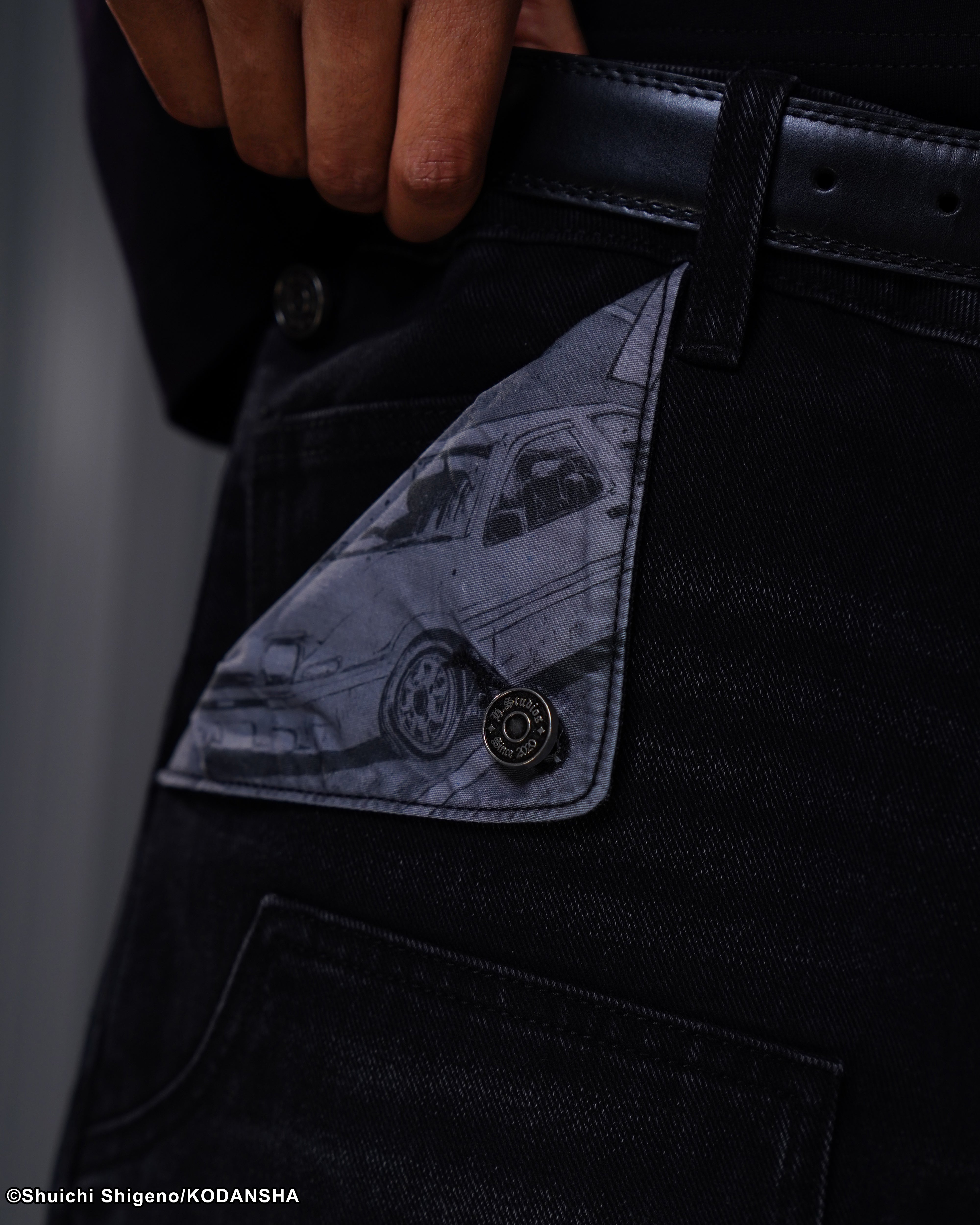 Initial D mule ear black denim jeans
