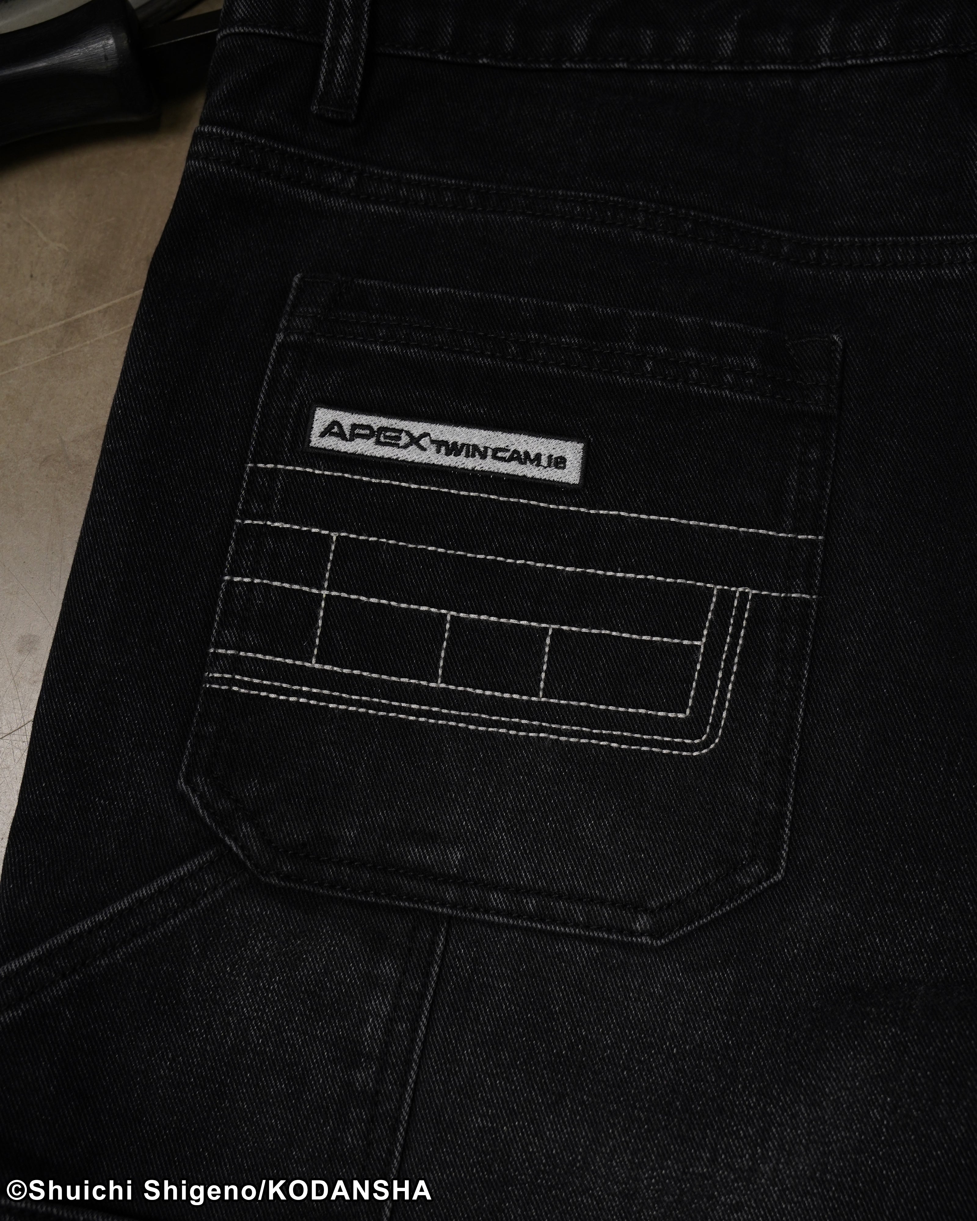 Initial D mule ear black denim jeans