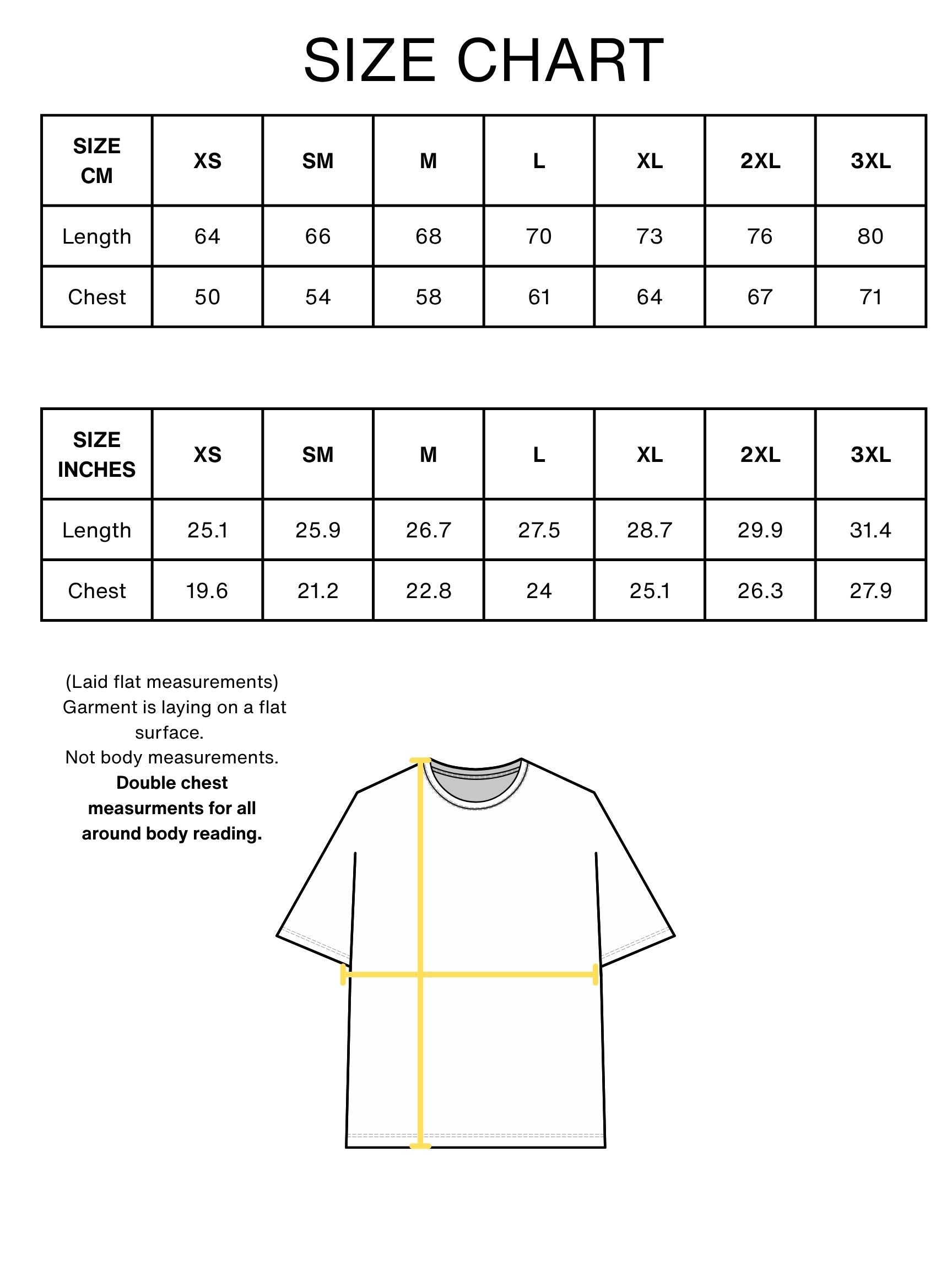 Dorohedoro Kai Tee size chart 