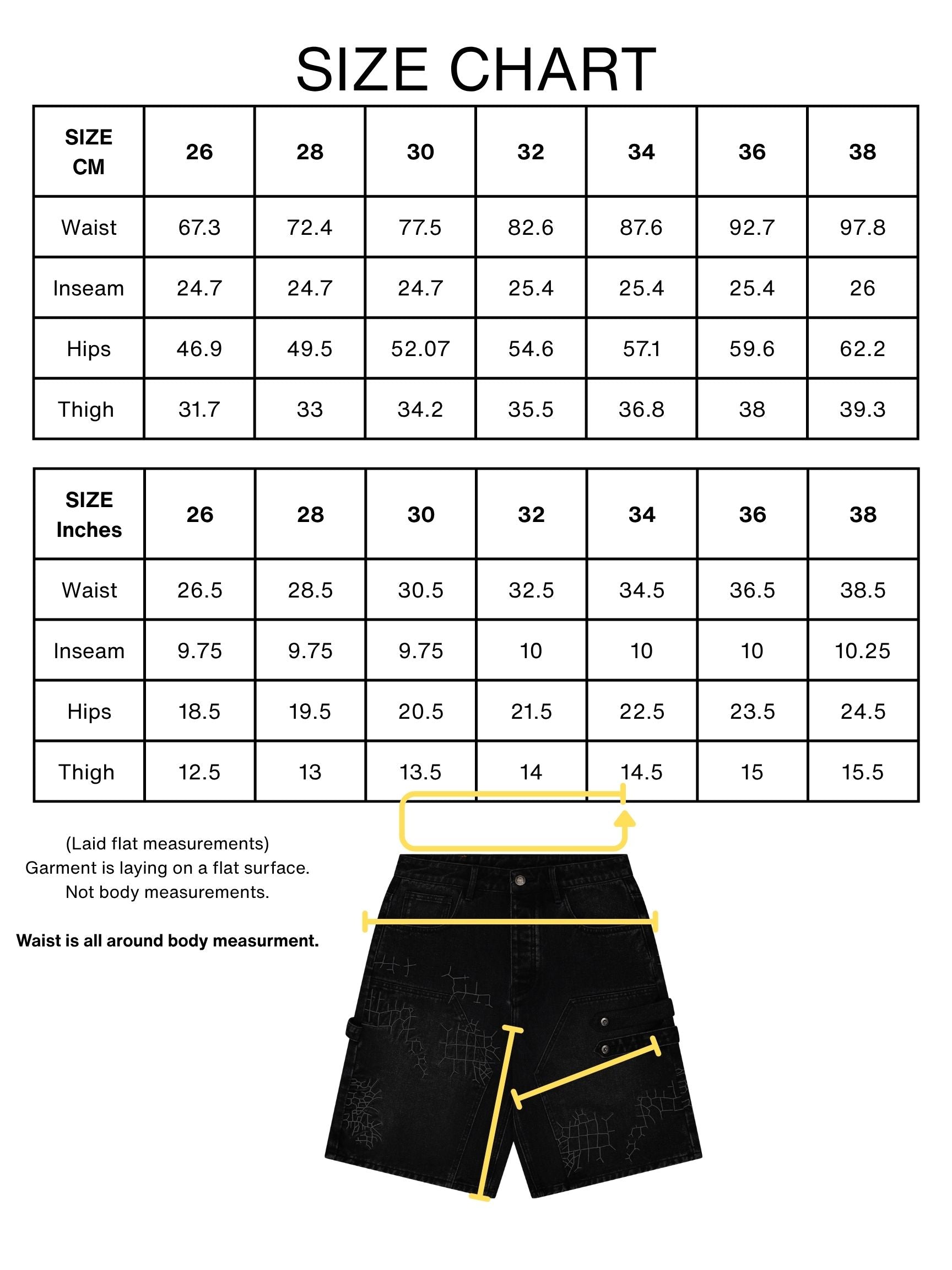 Caiman Jorts size chart 