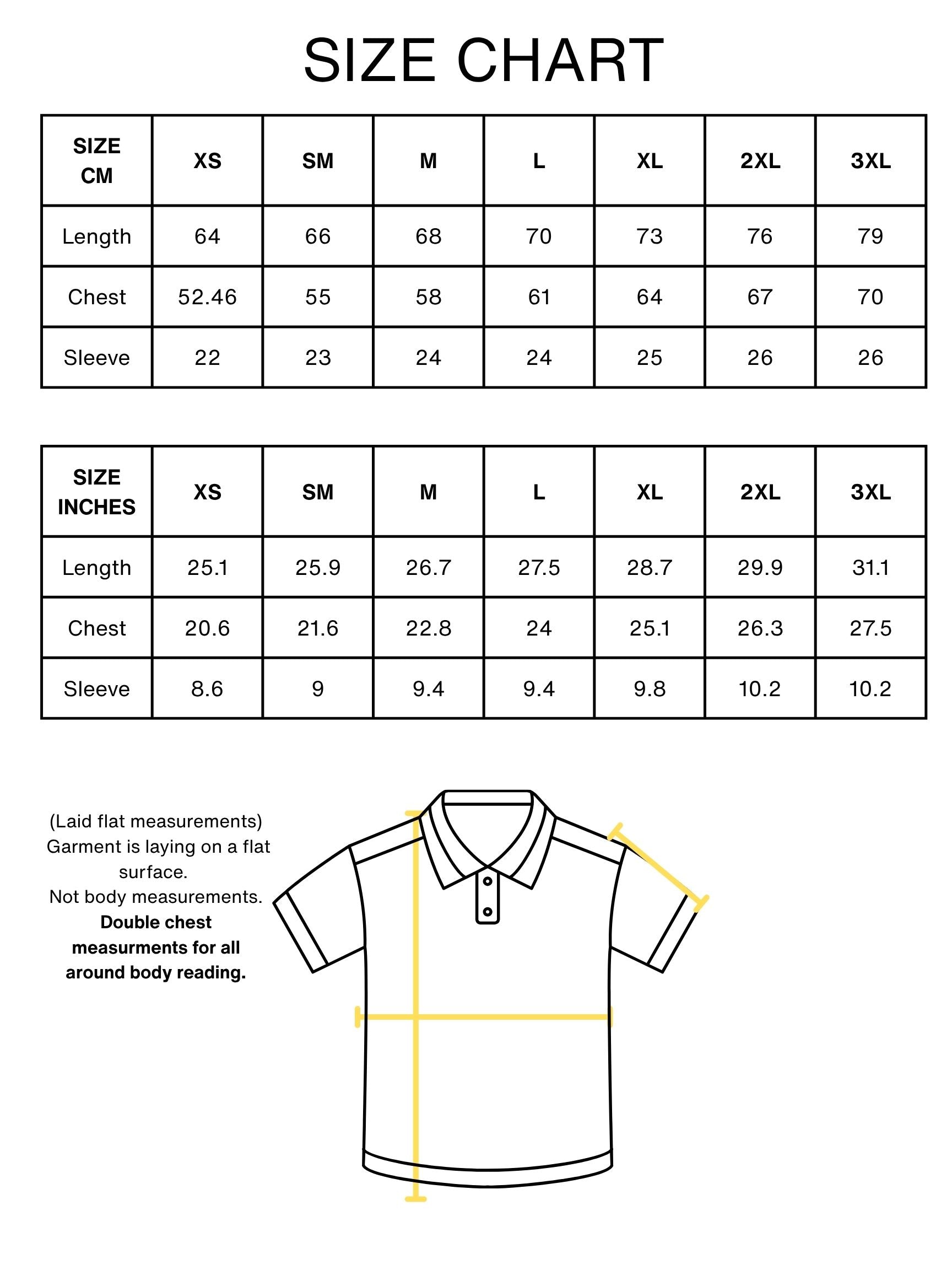 Knitted T-shirt size chart 2026