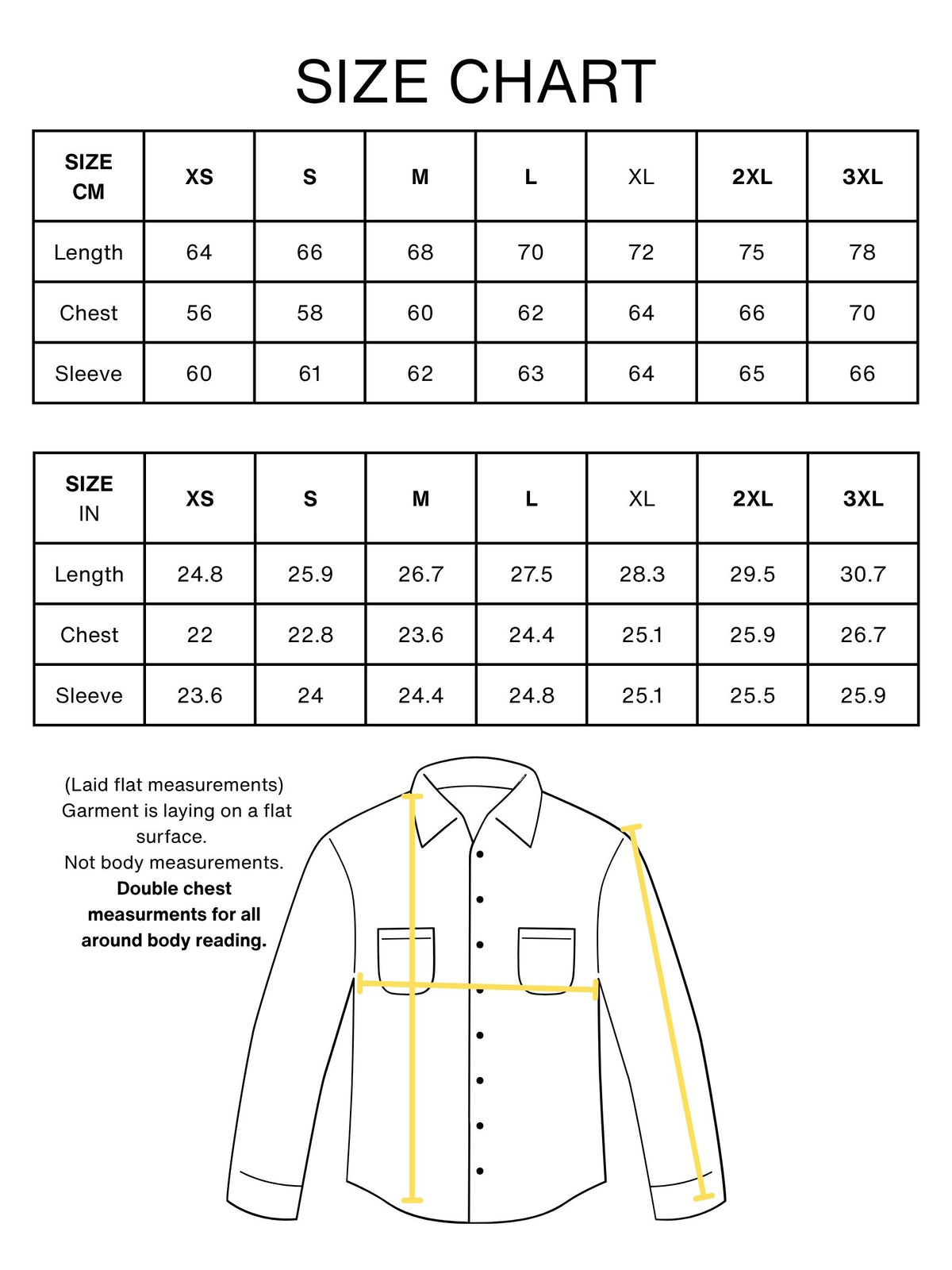 FULLMETAL SIZE CHART 