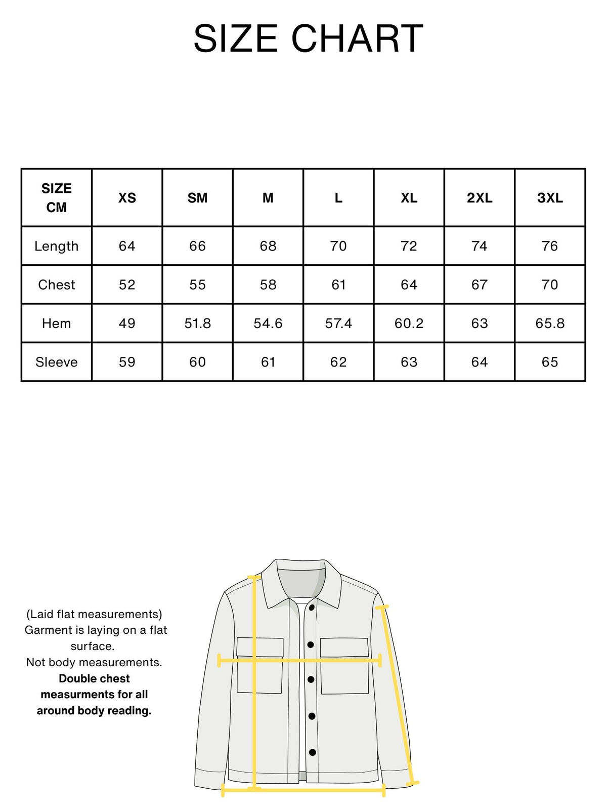 FMAB ED Funnel Jacket  size chart 