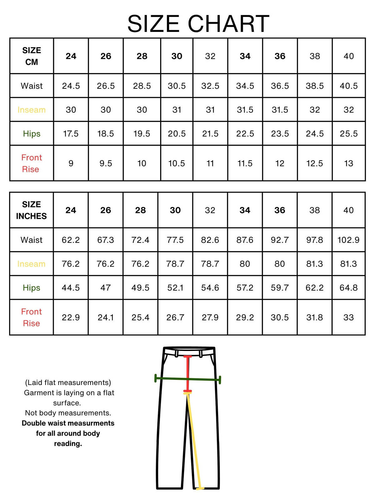 SIZE CHART MEGALOW BOX BOTTOMS