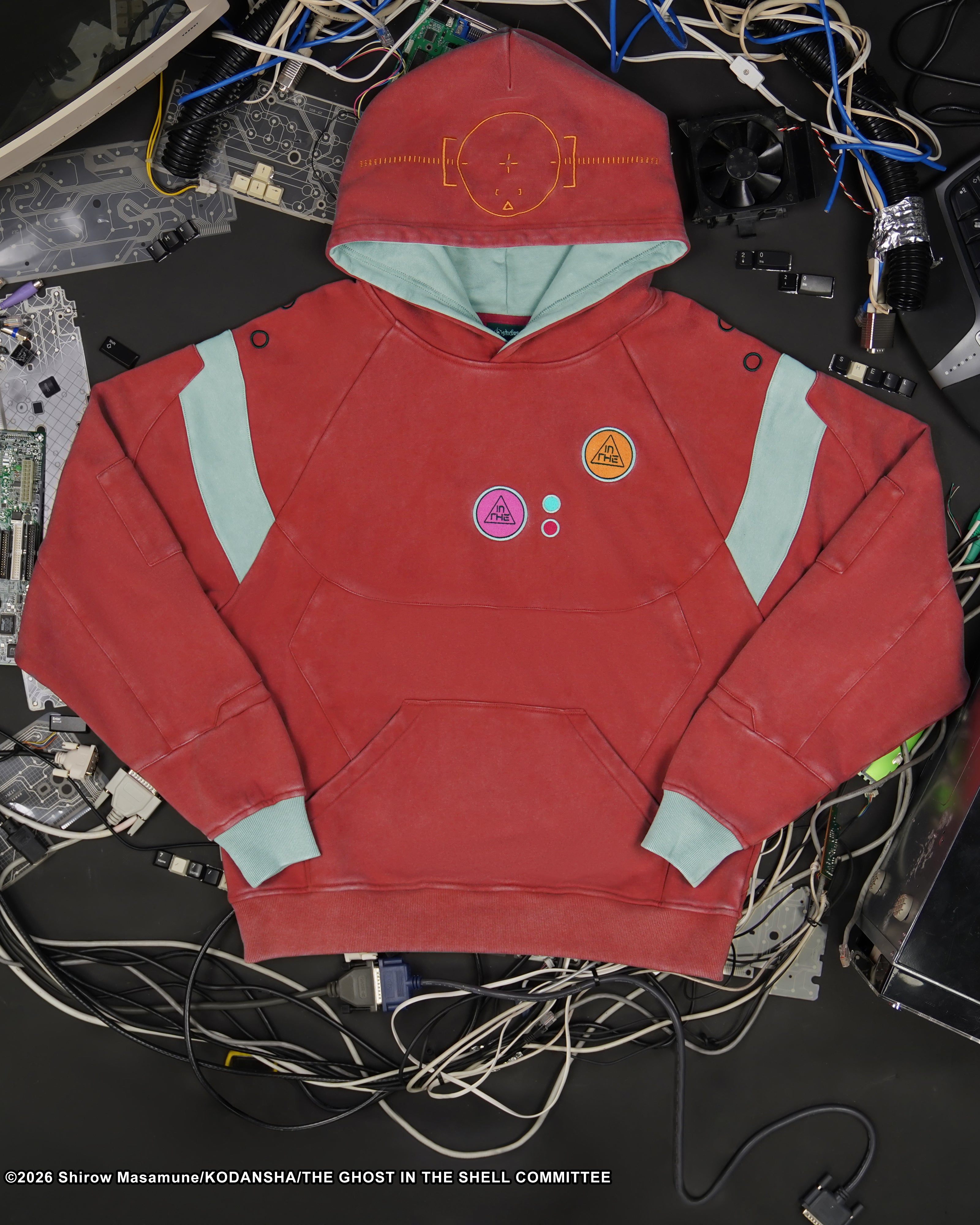 The Ghost in the Shell Fuchikoma logo patch armored paneled hoodie