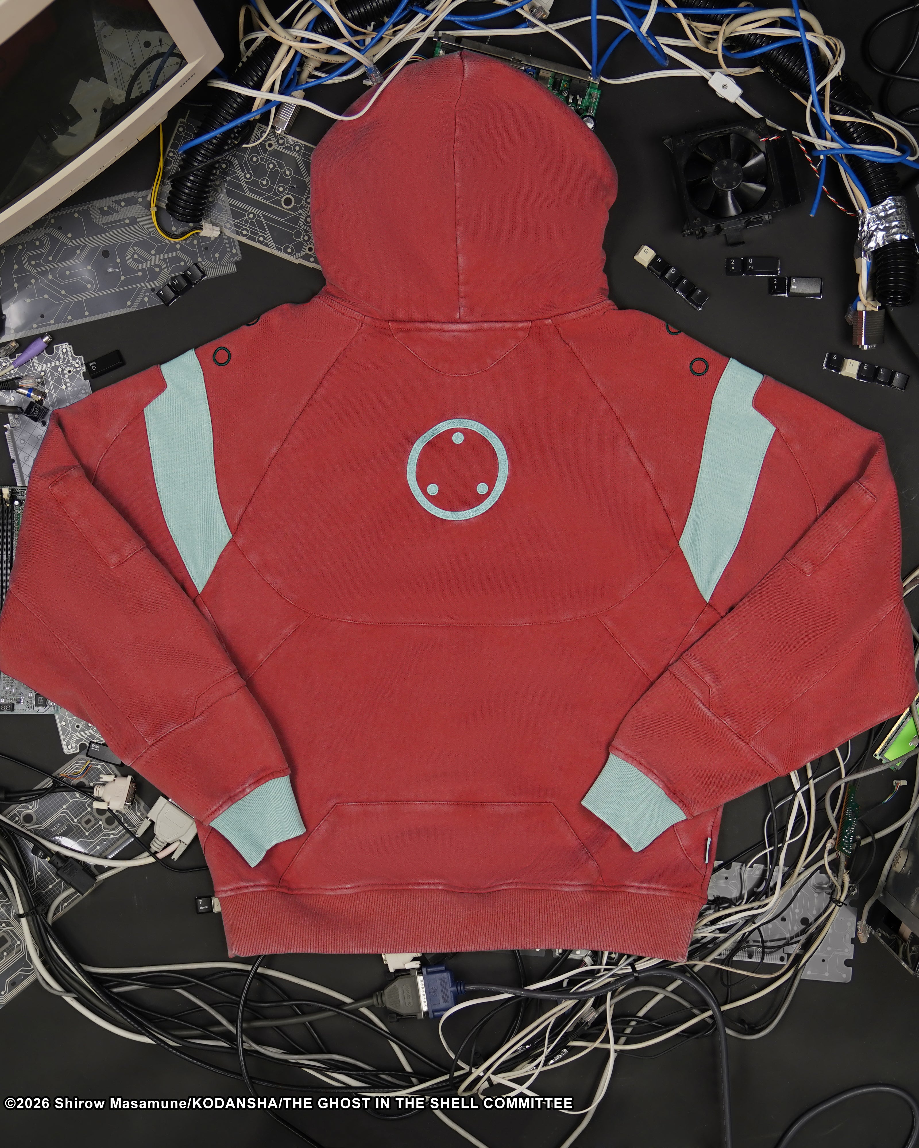 The Ghost in the Shell Fuchikoma logo patch armored paneled hoodie