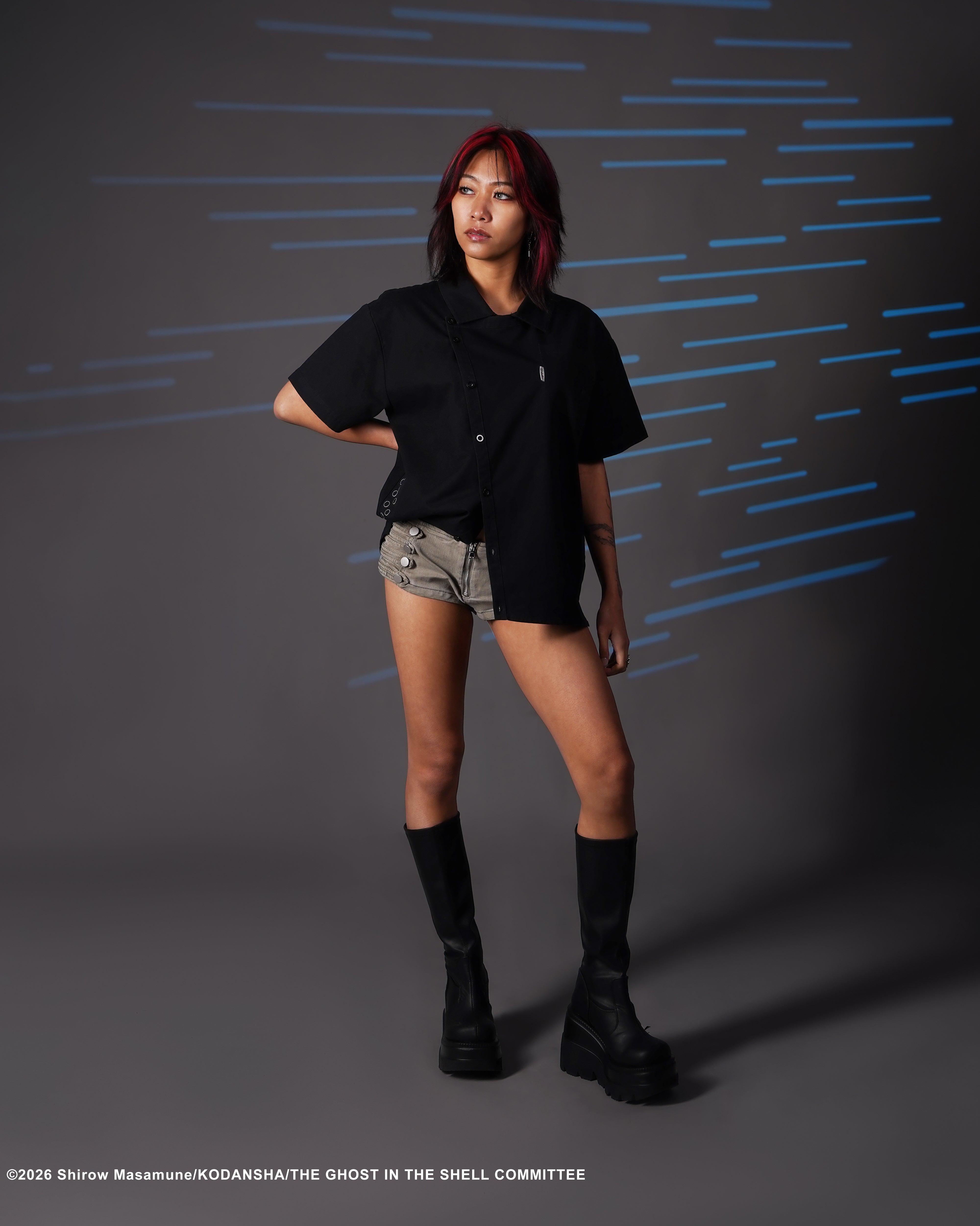 The Ghost in the Shell black ghost splice button up